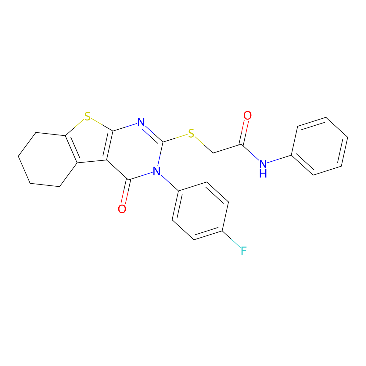 2-[[3-(4-fluorophenyl)-4-oxo-5,6,7,8-tetrahydro-[1]benzothiolo[2,3-d]pyrimidin-2-yl]sulfanyl]-N-phenylacetamide molecular structure, CAS 496968-78-6