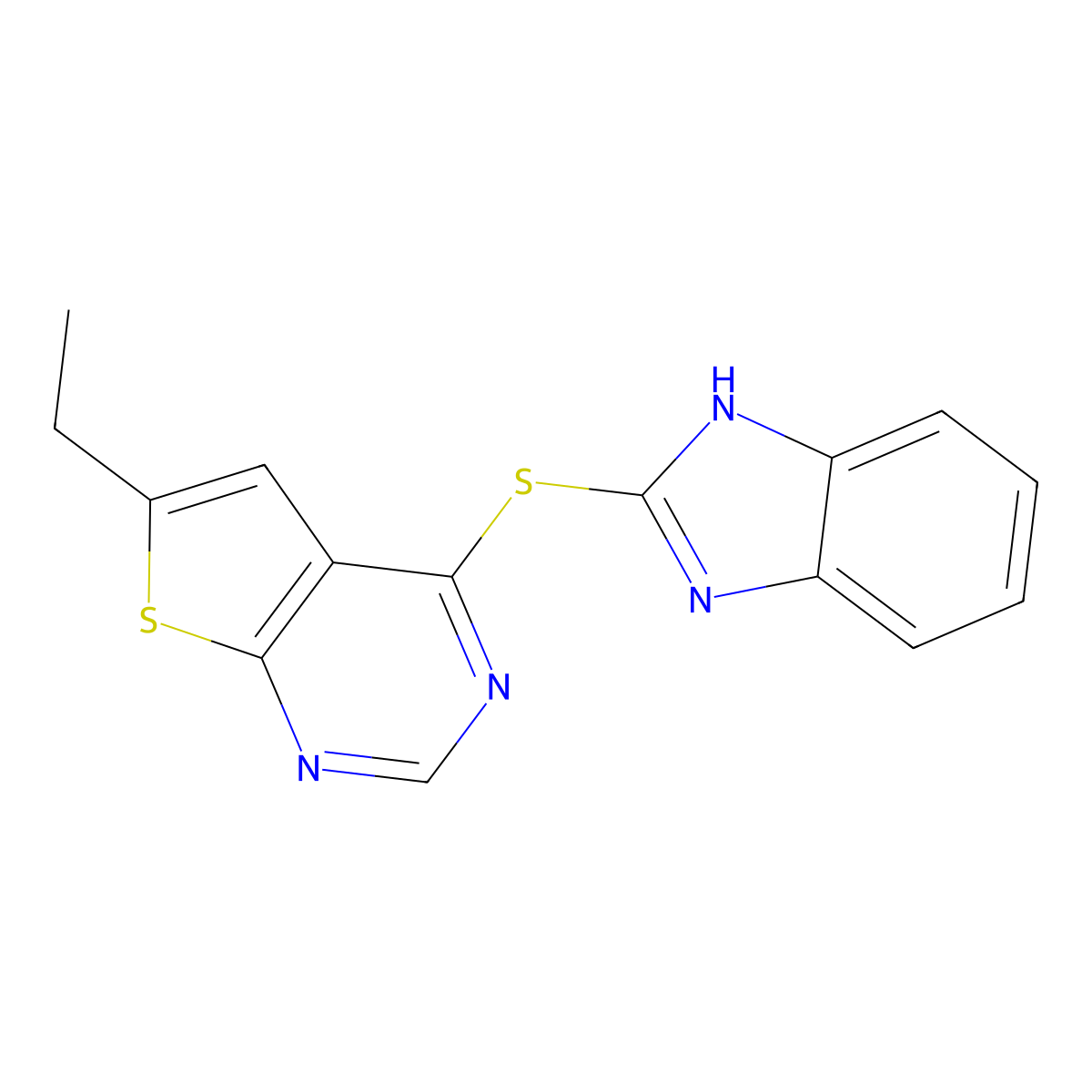 4-(1H-benzimidazol-2-ylsulfanyl)-6-ethylthieno[2,3-d]pyrimidine molecular structure, CAS 496969-34-7
