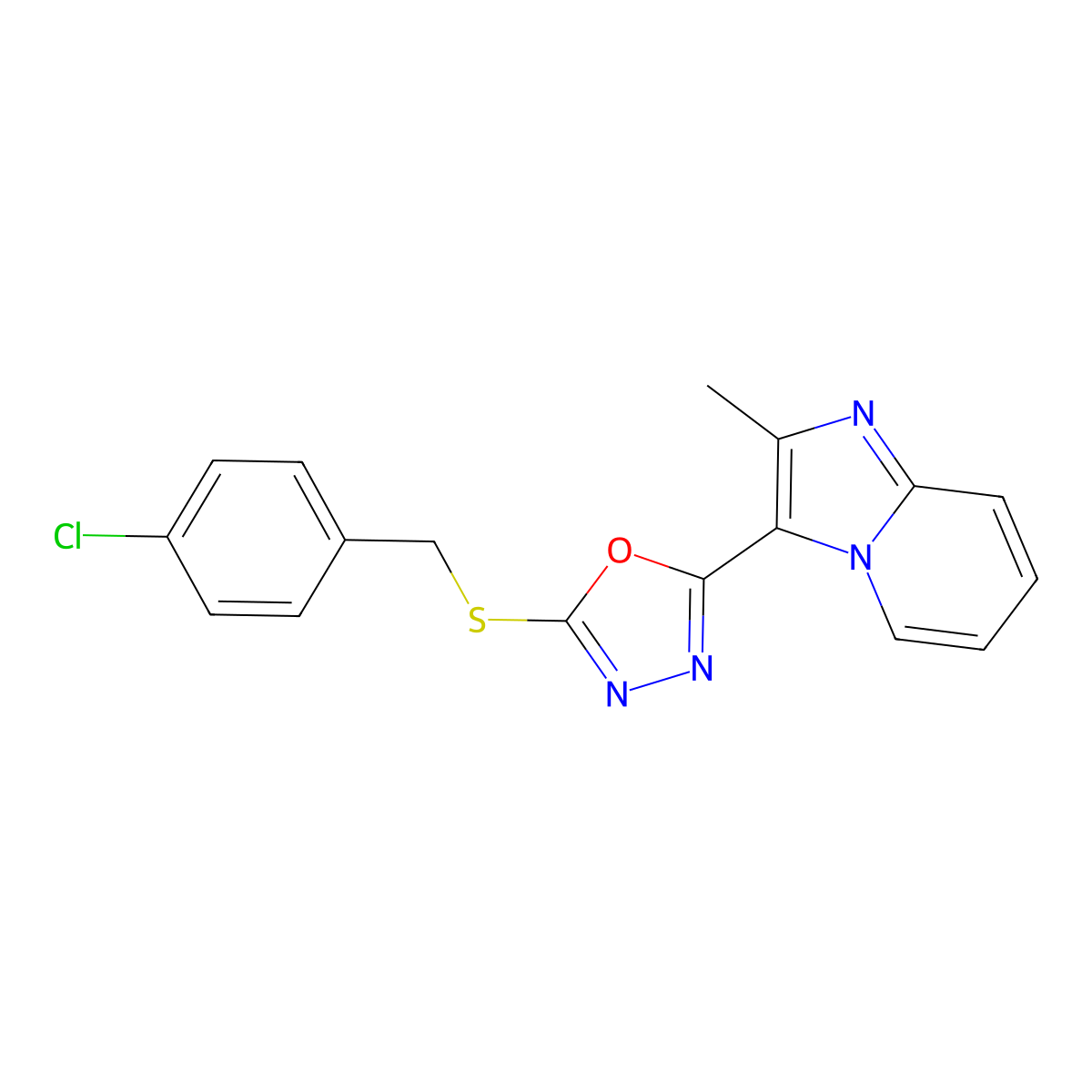 3-{5-[(4-Chlorobenzyl)sulfanyl]-1,3,4-oxadiazol-2-yl}-2-methylimidazo[1,2-a]pyridine molecular structure, CAS 496970-11-7