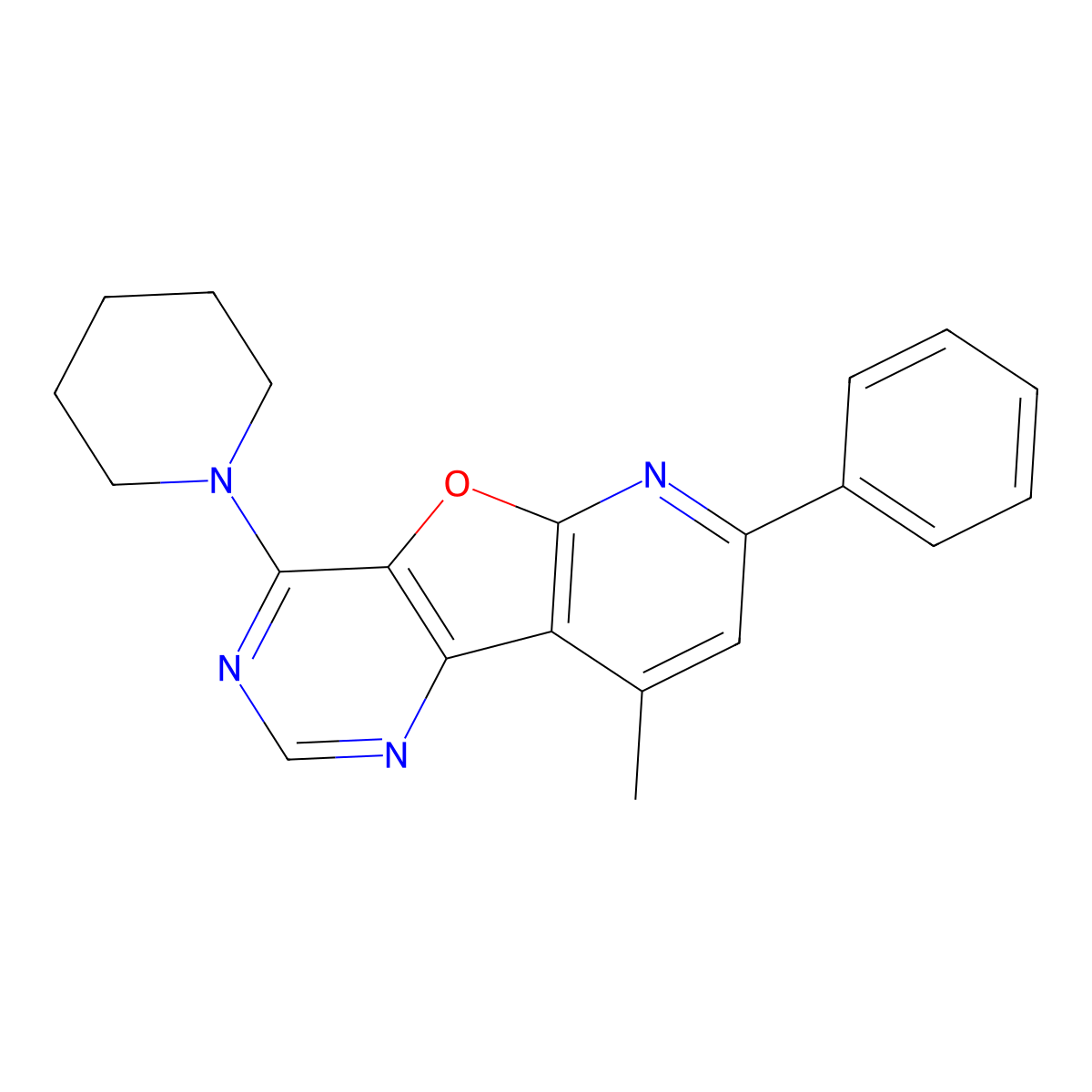 9-Methyl-7-phenyl-4-(1-piperidinyl)pyrido[3',2':4,5]furo[3,2-d]pyrimidine molecular structure, CAS 496970-53-7
