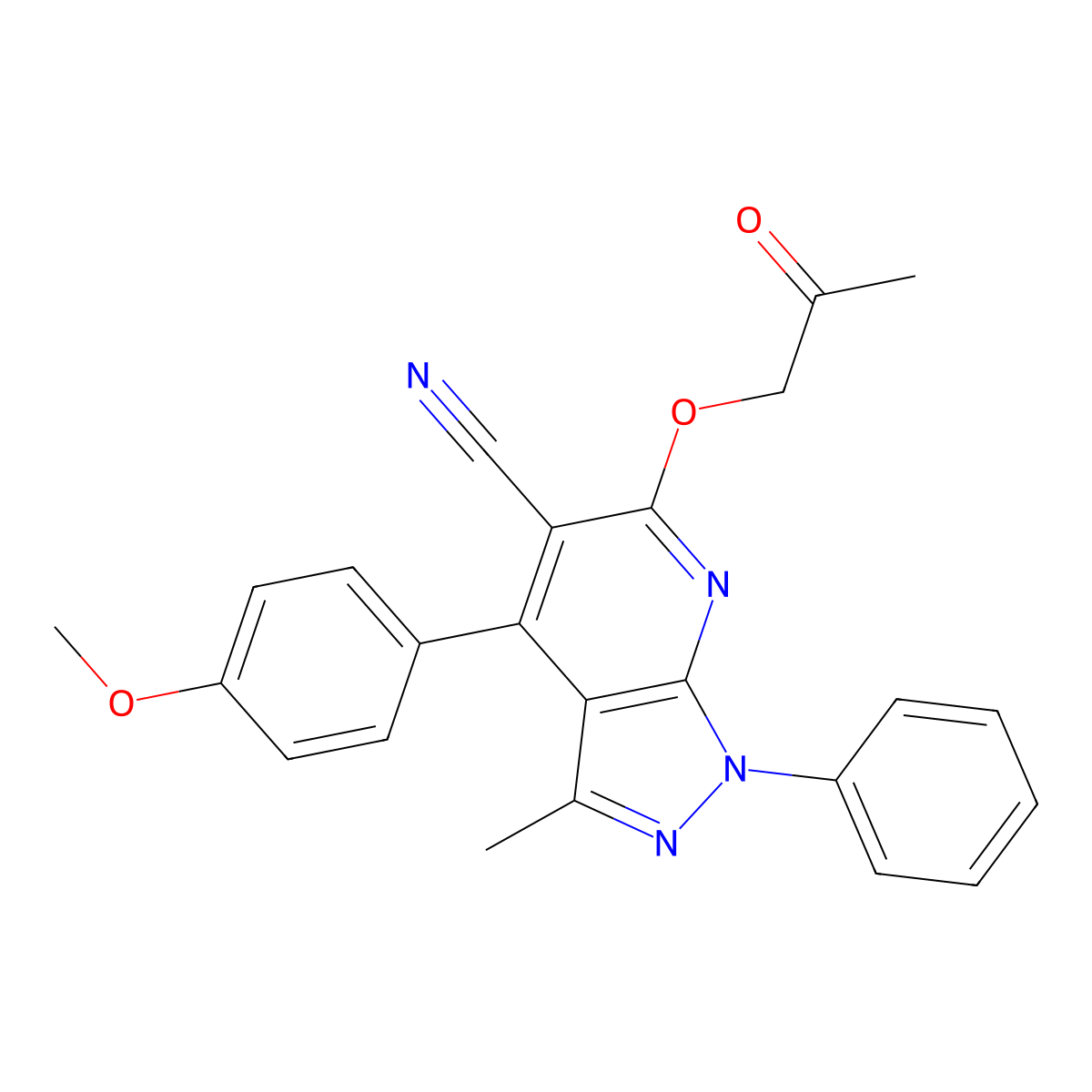4-(4-methoxyphenyl)-3-methyl-6-(2-oxopropoxy)-1-phenyl-1H-pyrazolo[3,4-b]pyridine-5-carbonitrile molecular structure, CAS 496971-22-3