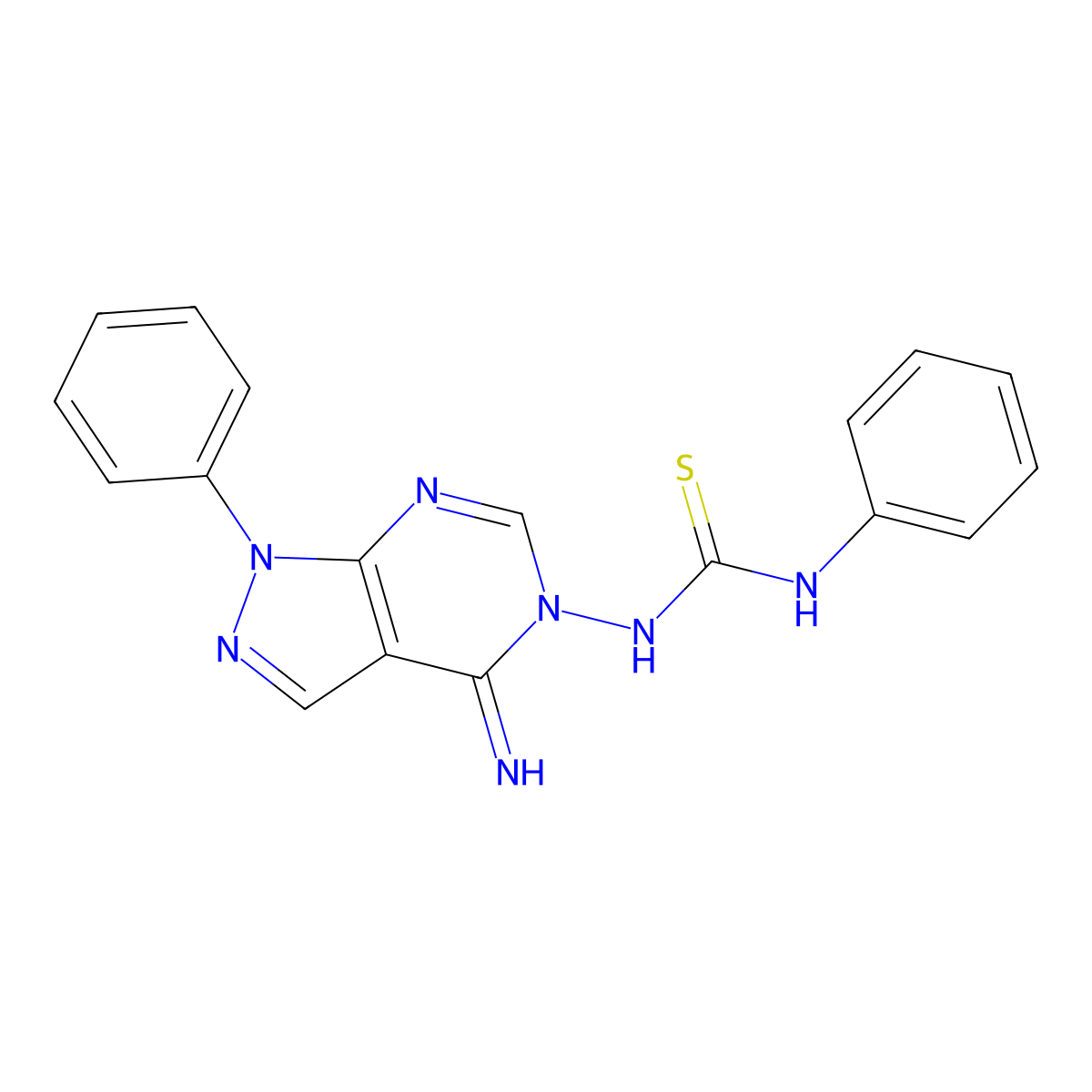 N-(4-imino-1-phenyl-1,4-dihydro-5H-pyrazolo[3,4-d]pyrimidin-5-yl)-N'-phenylthiourea molecular structure, CAS 496971-36-9