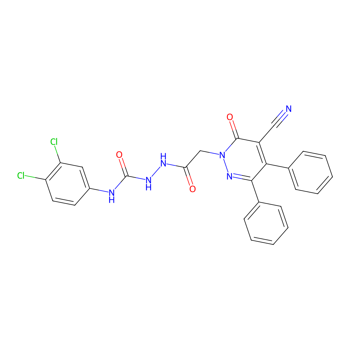 1-[[2-(5-Cyano-6-oxo-3,4-diphenylpyridazin-1-yl)acetyl]amino]-3-(3,4-dichlorophenyl)urea molecular structure, CAS 496971-78-9