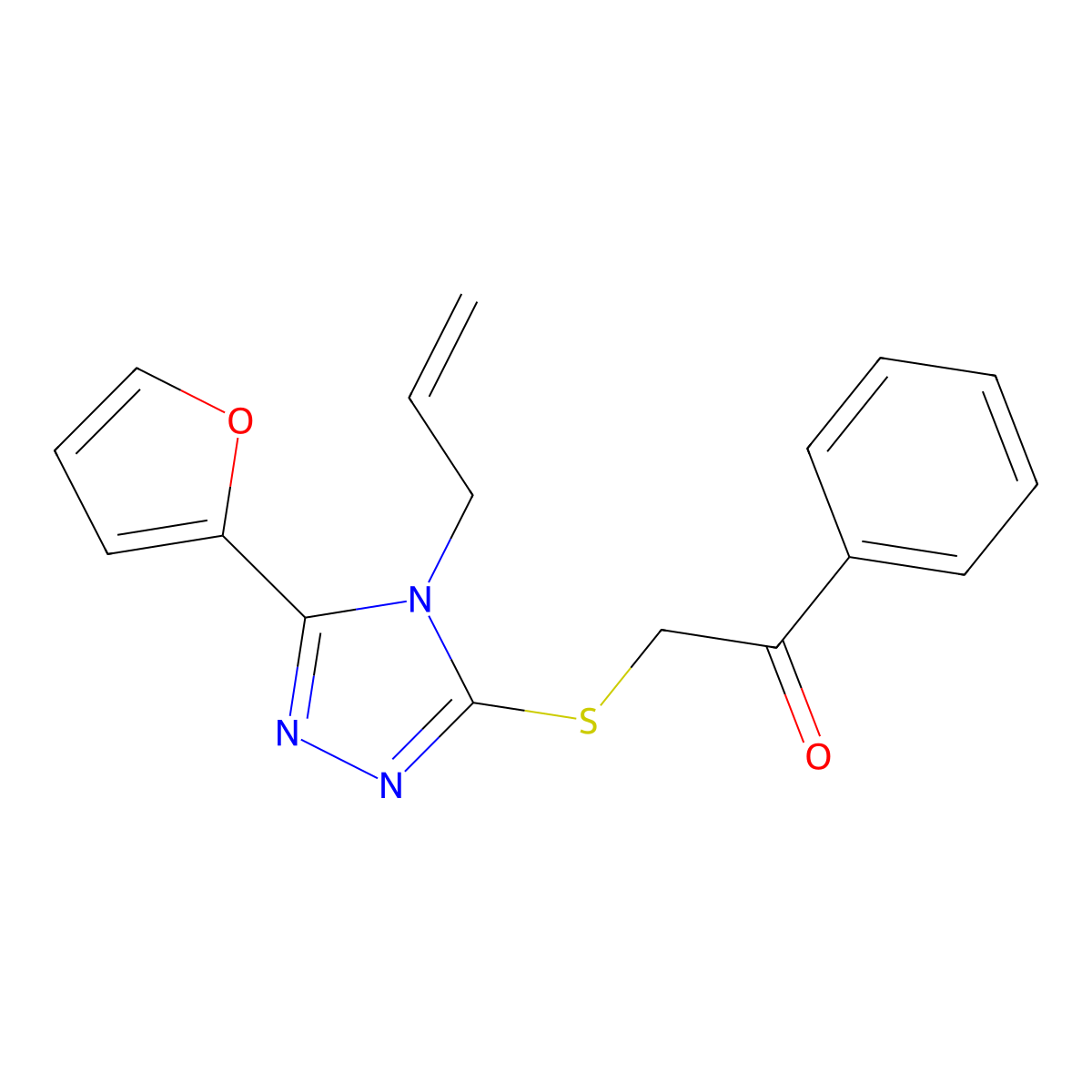 2-{[4-allyl-5-(2-furyl)-4H-1,2,4-triazol-3-yl]sulfanyl}-1-phenylethanone molecular structure, CAS 496971-96-1