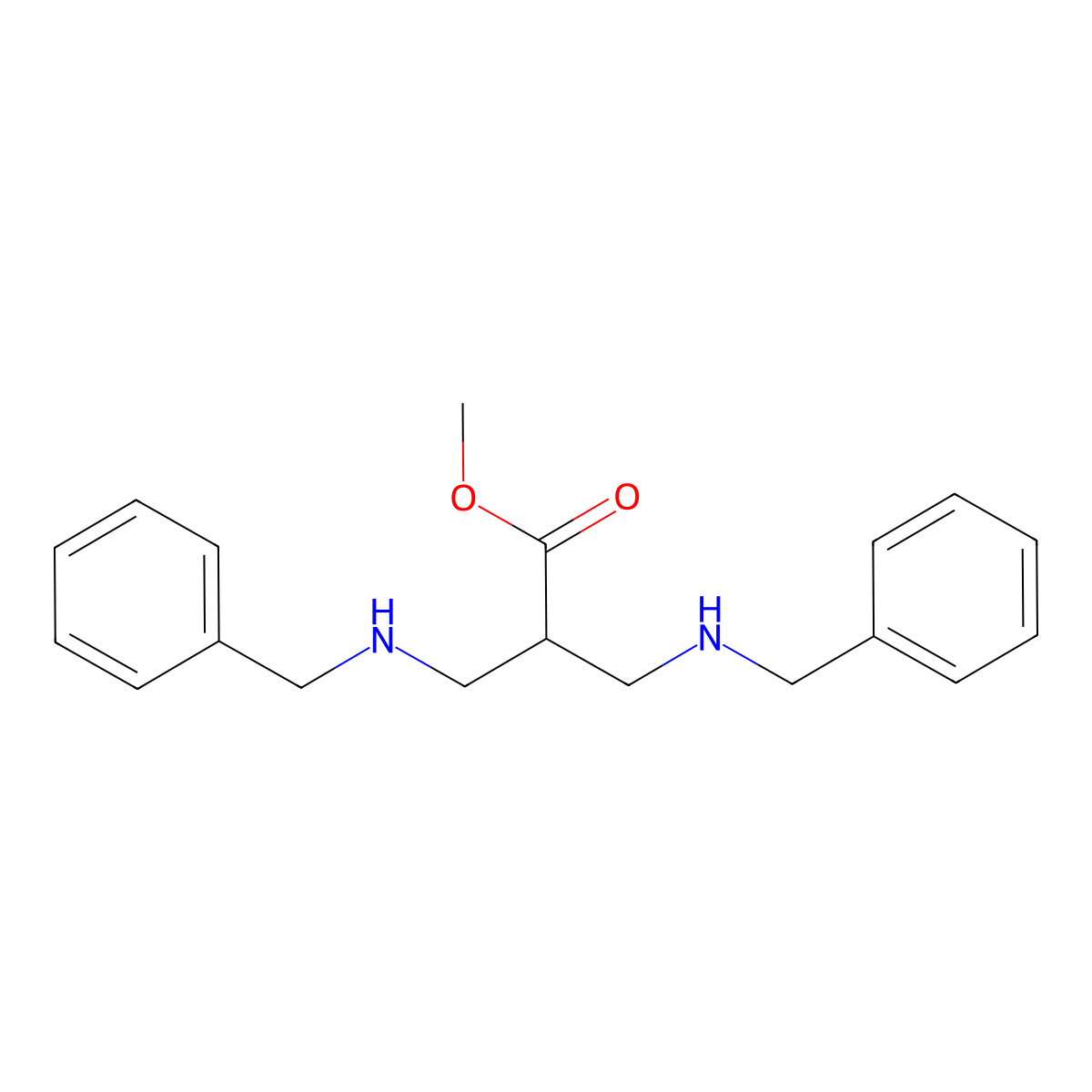 Methyl 3-(benzylamino)-2-((benzylamino)methyl)propanoate molecular structure, CAS 496974-24-4