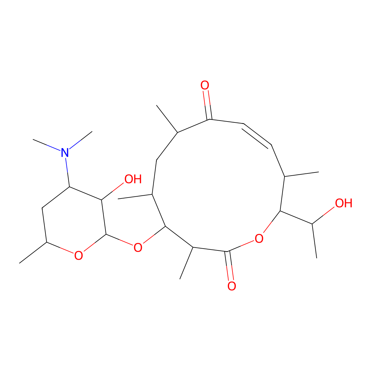 (3R,4S,5S,7R,9E,11R,12S)-12-((1R)-1-Hydroxyethyl)-3,5,7,11-tetramethyl-4-((3,4,6-trideoxy-3-(dimethylamino)-beta-D-xylo-hexopyranosyl)oxy)oxacyclododec-9-ene-2,8-dione molecular structure, CAS 497-73-4