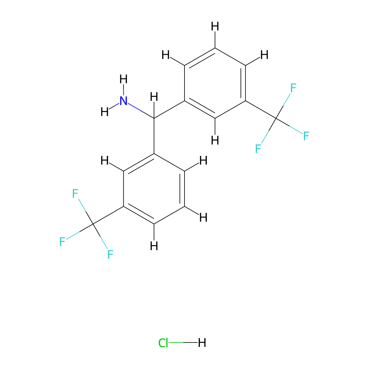 Bis[3-(trifluoromethyl)phenyl]methanamine hydrochloride molecular structure, CAS 49703-71-1