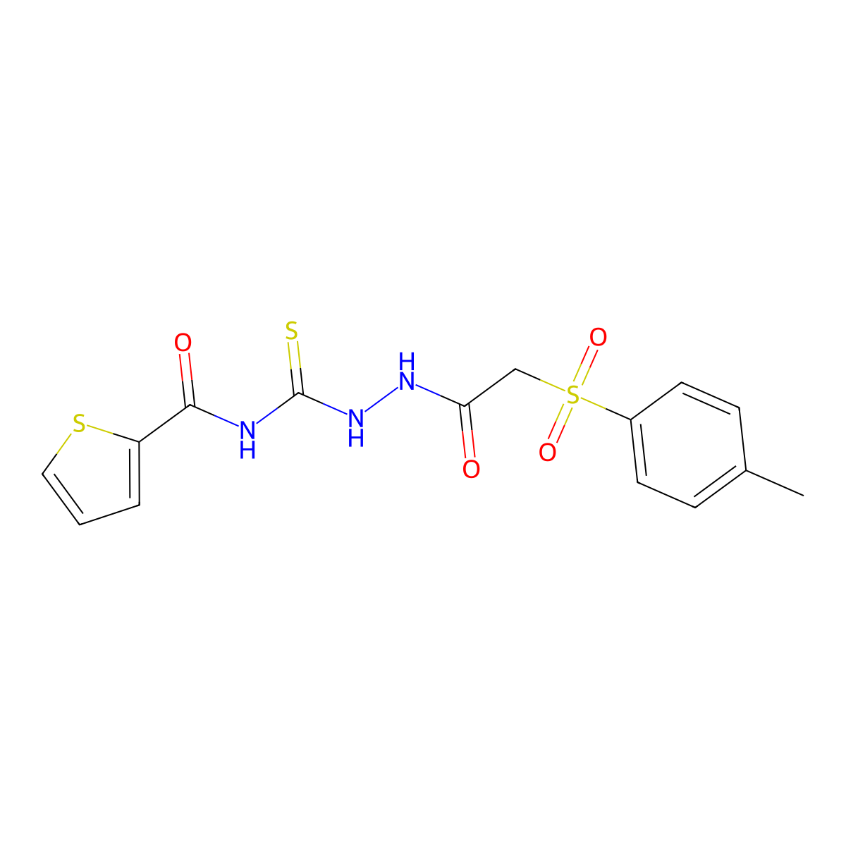 2-((4-Methylphenyl)sulfonyl)-N-(((2-thienylcarbonylamino)thioxomethyl)amino)ethanamide molecular structure, CAS 497060-30-7