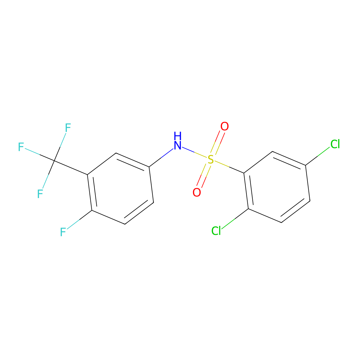 ((2,5-Dichlorophenyl)sulfonyl)(4-fluoro-3-(trifluoromethyl)phenyl)amine molecular structure, CAS 497060-37-4