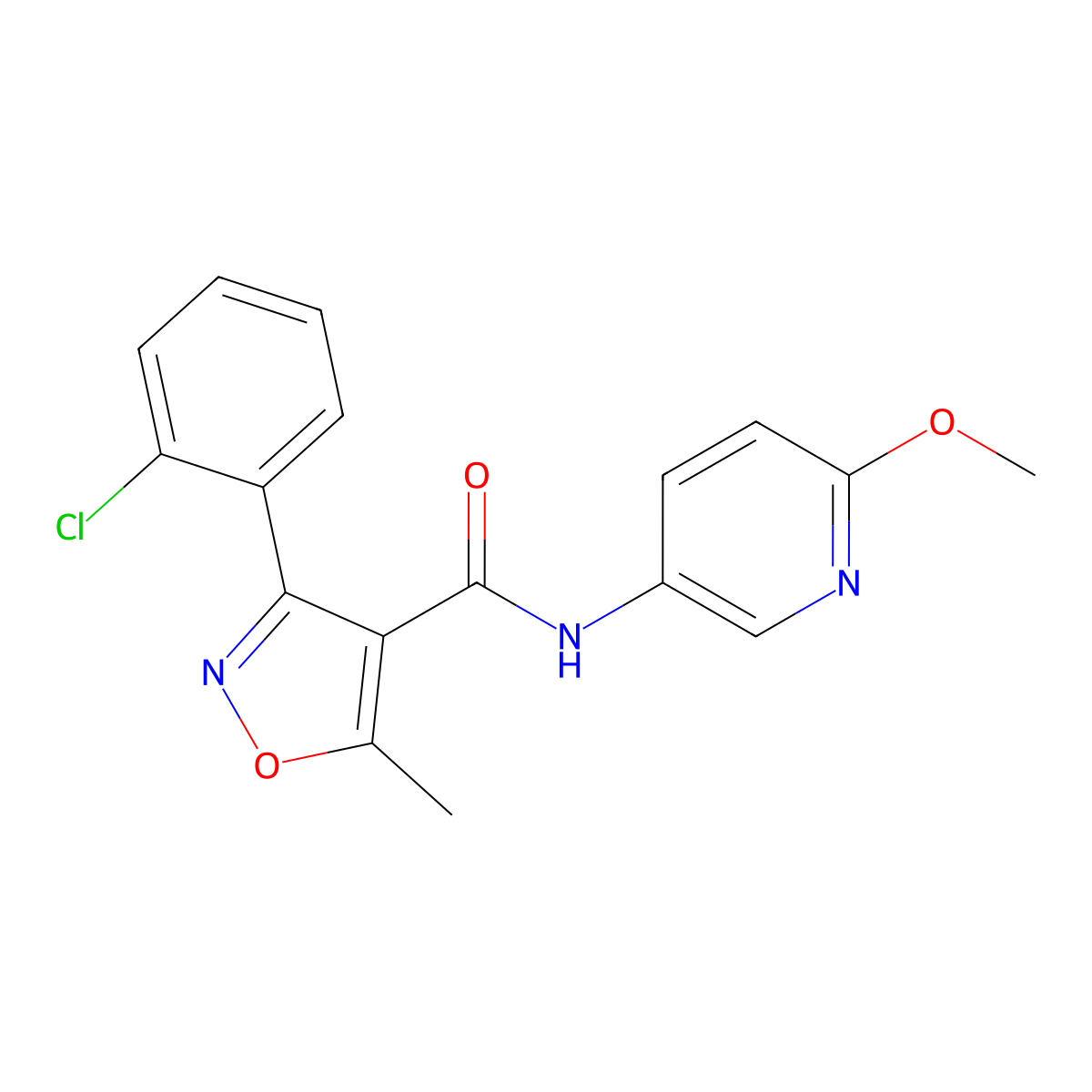 3-(2-chlorophenyl)-N-(6-methoxypyridin-3-yl)-5-methyl-1,2-oxazole-4-carboxamide molecular structure, CAS 497060-39-6