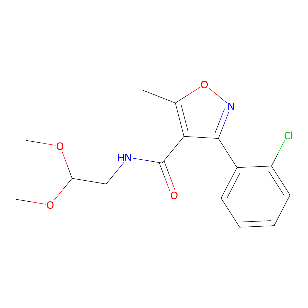 3-(2-chlorophenyl)-N-(2,2-dimethoxyethyl)-5-methyl-1,2-oxazole-4-carboxamide molecular structure, CAS 497060-42-1