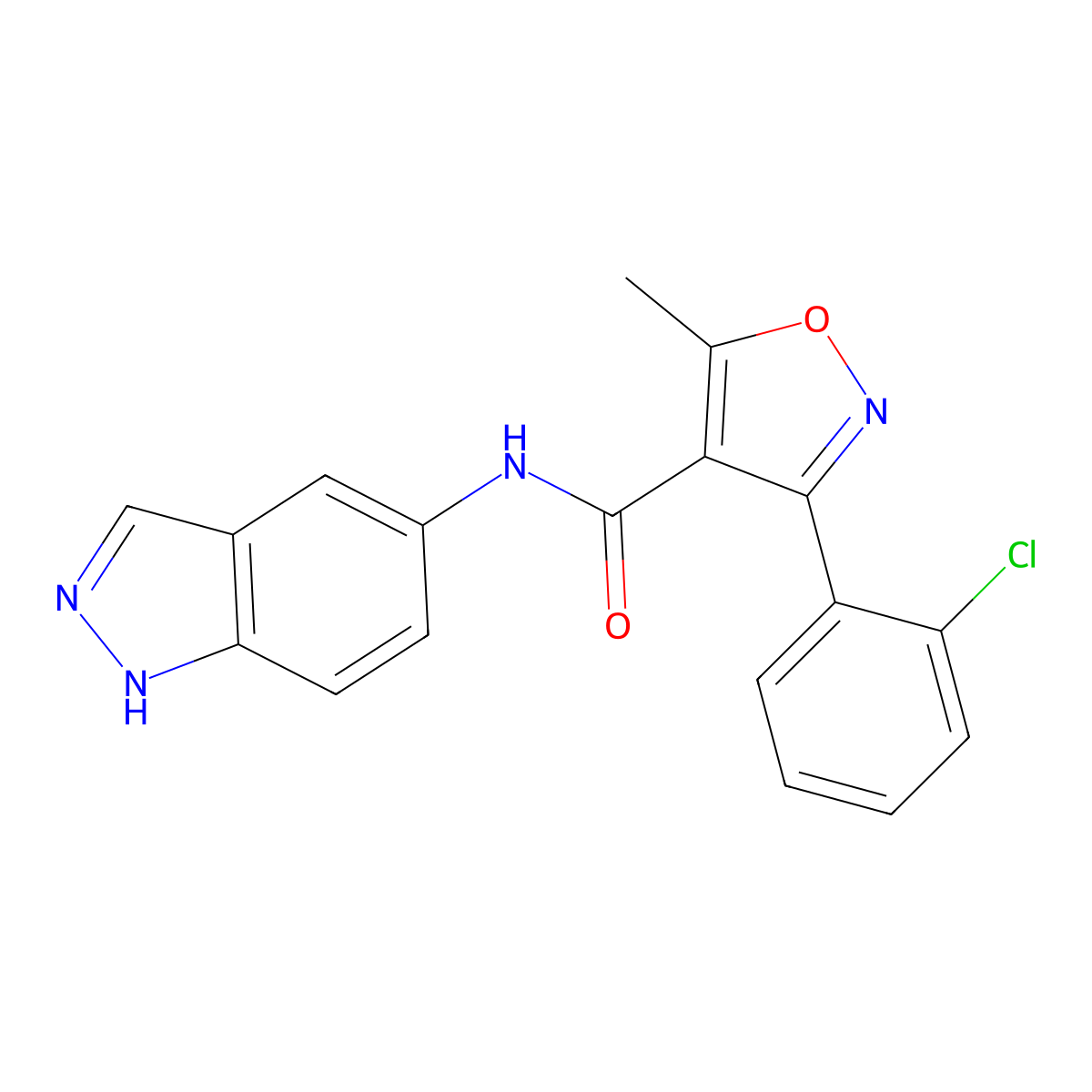 3-(2-chlorophenyl)-N-(1H-indazol-5-yl)-5-methyl-1,2-oxazole-4-carboxamide molecular structure, CAS 497060-49-8