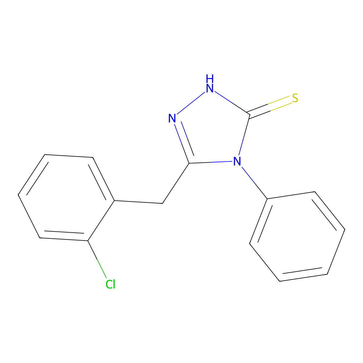 3-[(2-chlorophenyl)methyl]-4-phenyl-1H-1,2,4-triazole-5-thione molecular structure, CAS 497060-55-6
