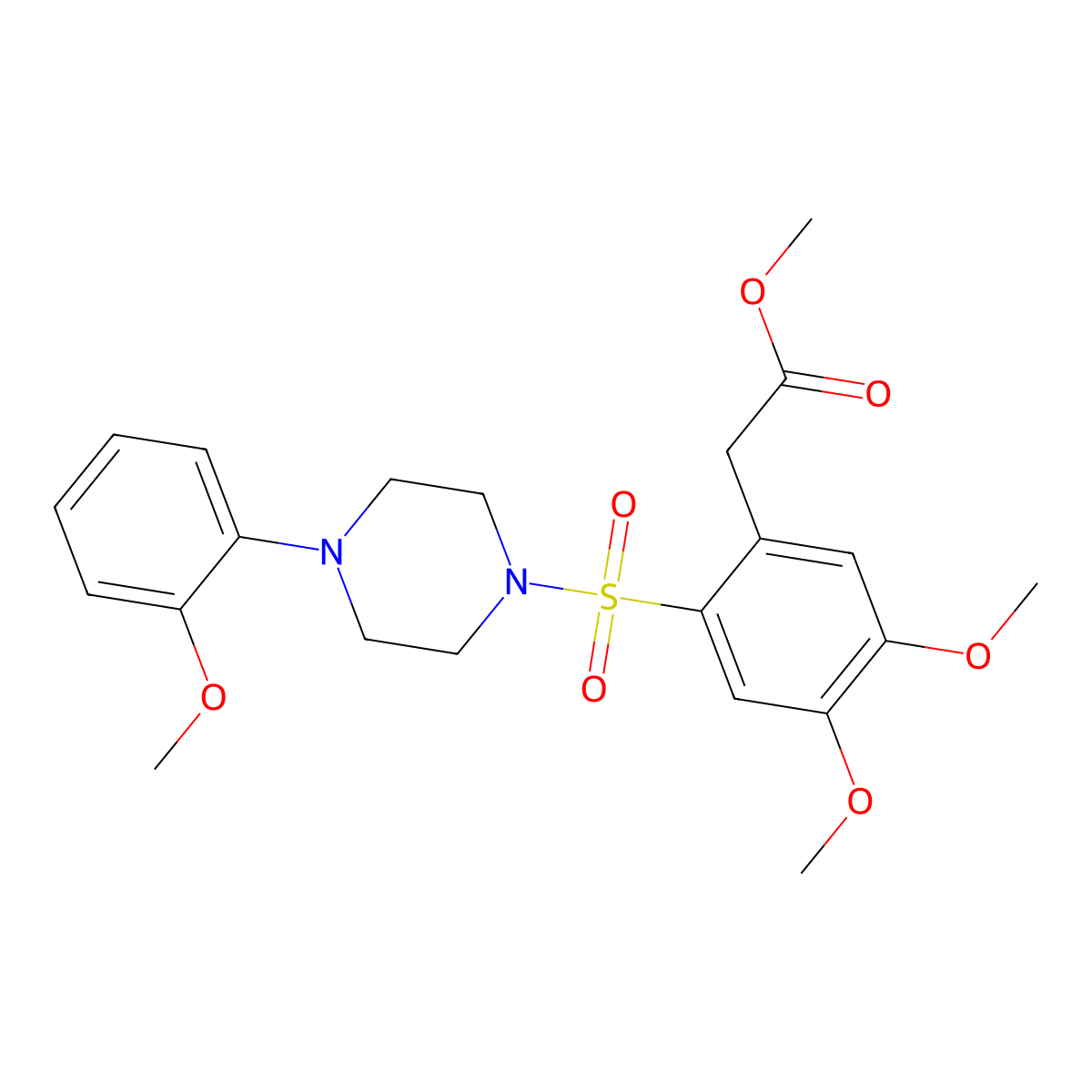Methyl 2-(4,5-dimethoxy-2-((4-(2-methoxyphenyl)piperazinyl)sulfonyl)phenyl)acetate molecular structure, CAS 497060-56-7