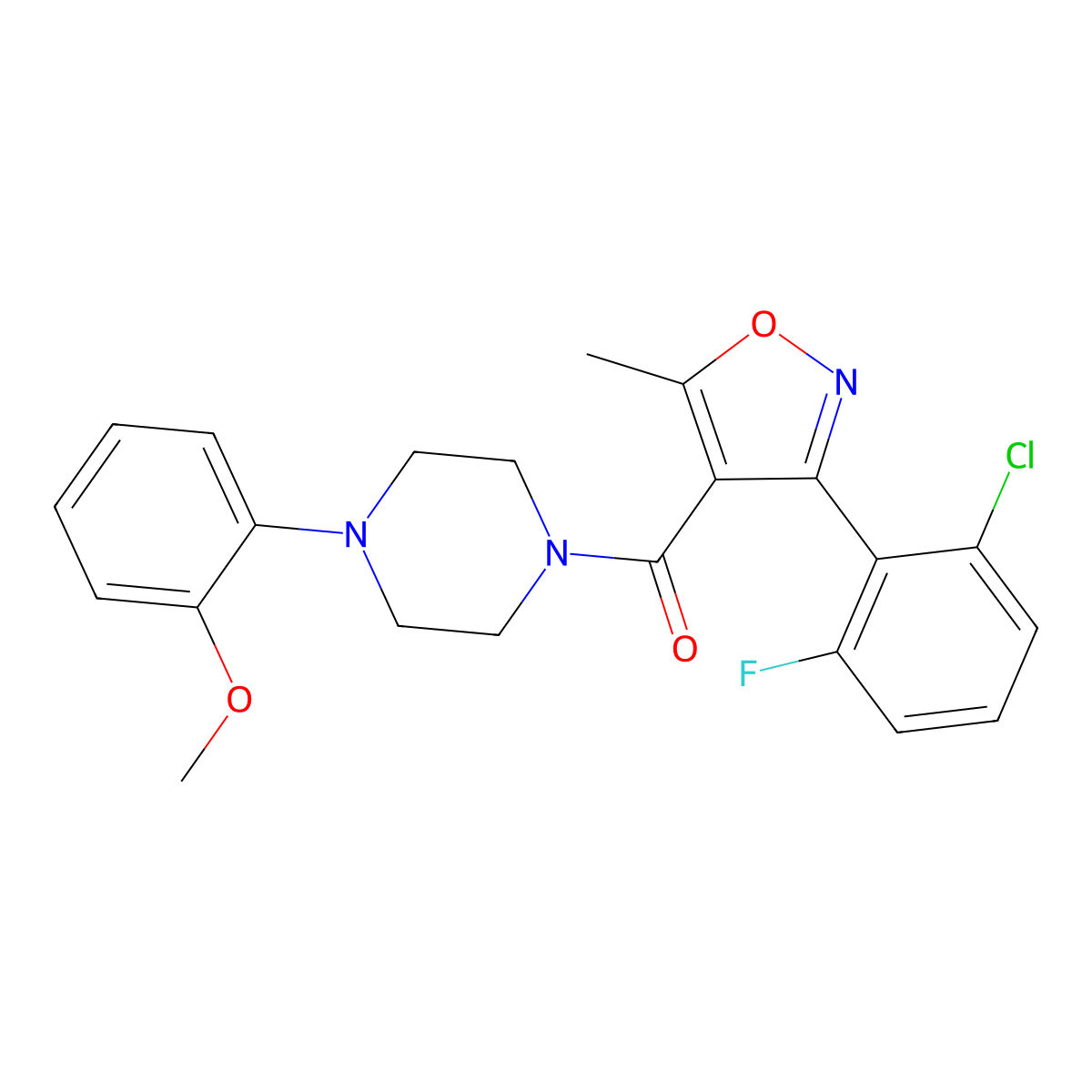 [3-(2-Chloro-6-fluorophenyl)-5-methyl-1,2-oxazol-4-yl]-[4-(2-methoxyphenyl)piperazin-1-yl]methanone molecular structure, CAS 497060-57-8