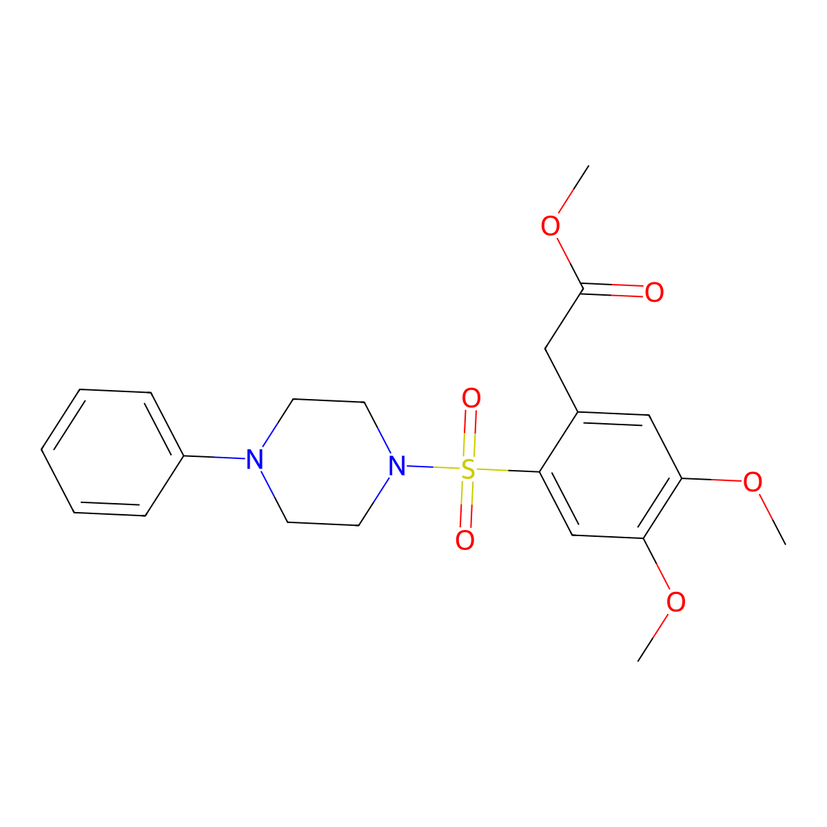 Methyl 2-(4,5-dimethoxy-2-((4-phenylpiperazinyl)sulfonyl)phenyl)acetate molecular structure, CAS 497060-58-9