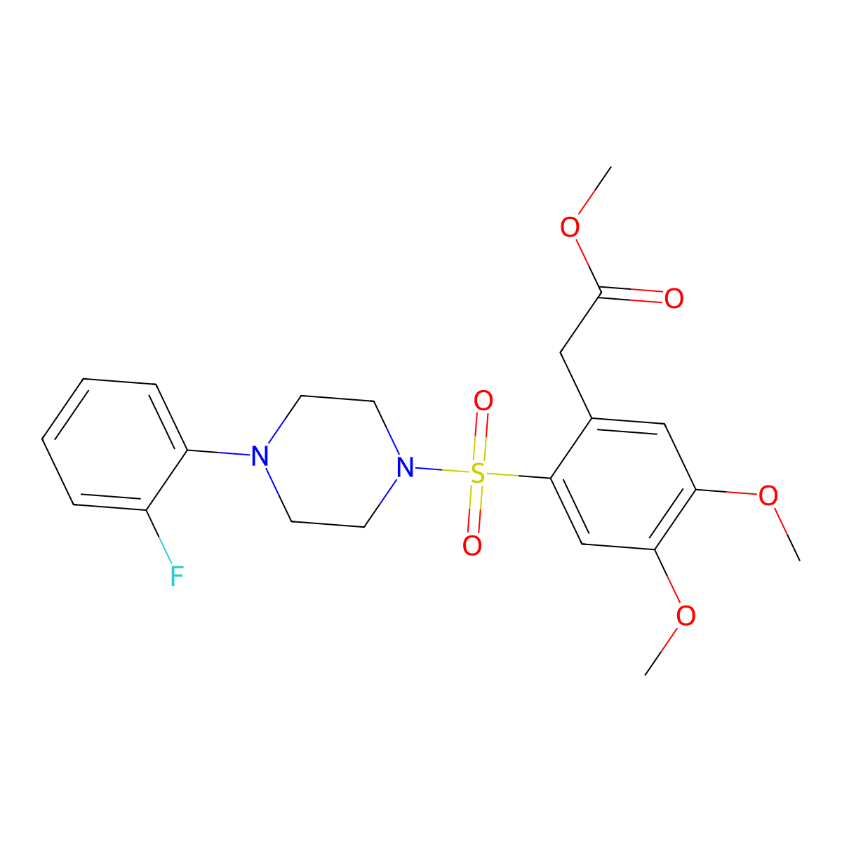 Methyl 2-(2-((4-(2-fluorophenyl)piperazinyl)sulfonyl)-4,5-dimethoxyphenyl)acetate molecular structure, CAS 497060-59-0