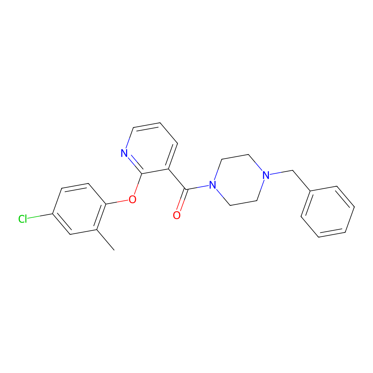 (4-Benzylpiperazin-1-yl)-[2-(4-chloro-2-methylphenoxy)pyridin-3-yl]methanone molecular structure, CAS 497060-64-7