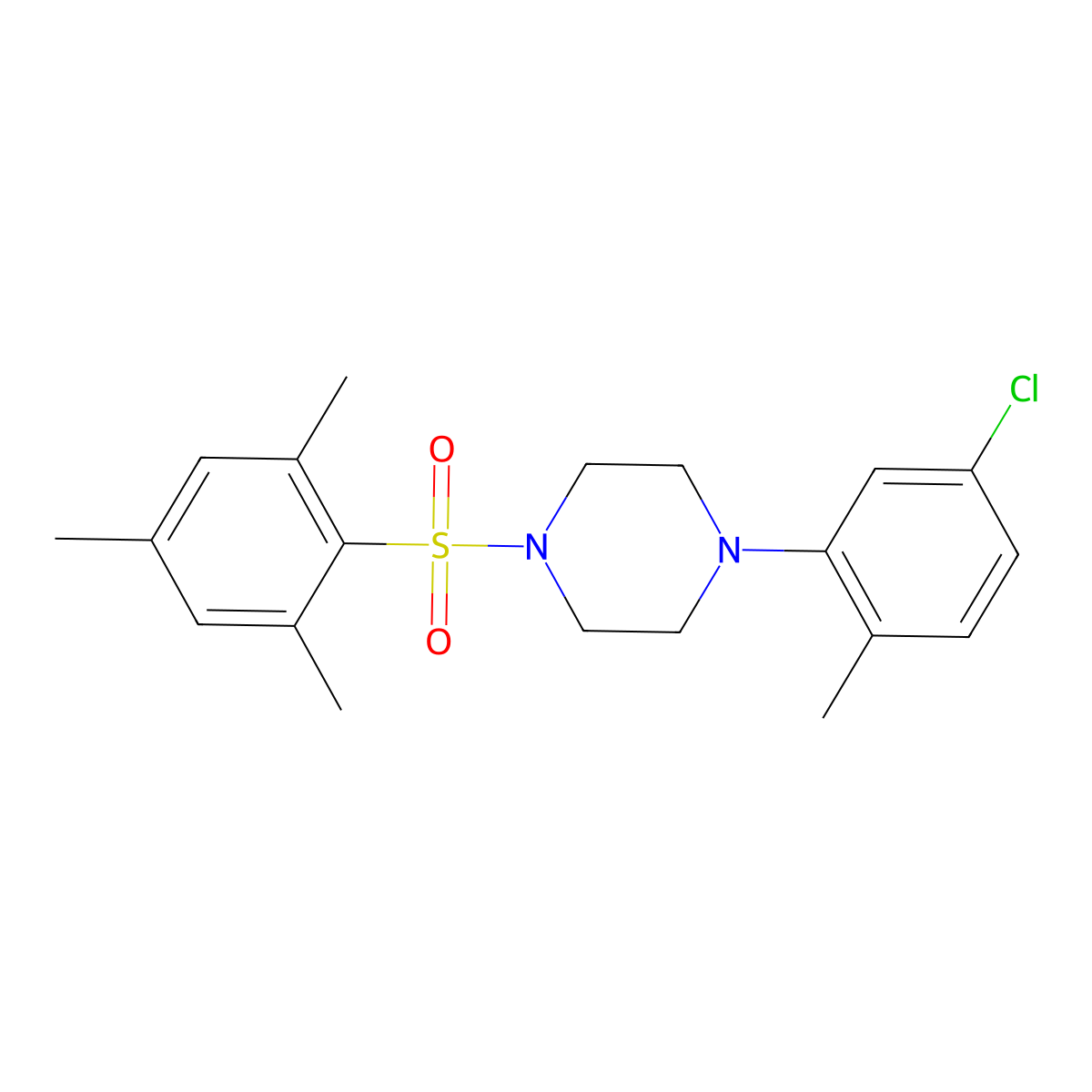 1-(5-Chloro-2-methylphenyl)-4-(mesitylsulfonyl)piperazine molecular structure, CAS 497060-66-9