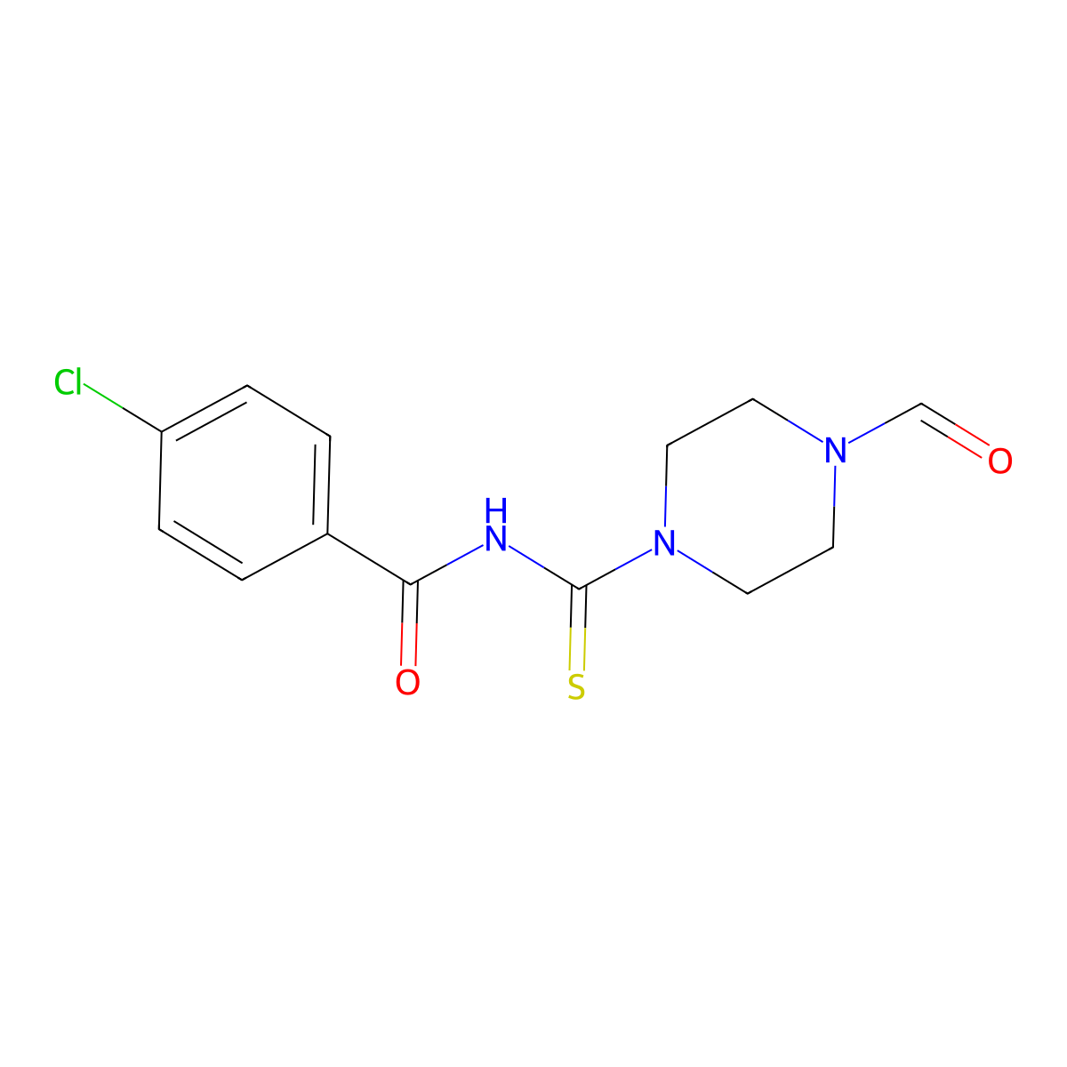 4-chloro-N-(4-formylpiperazine-1-carbothioyl)benzamide molecular structure, CAS 497060-71-6