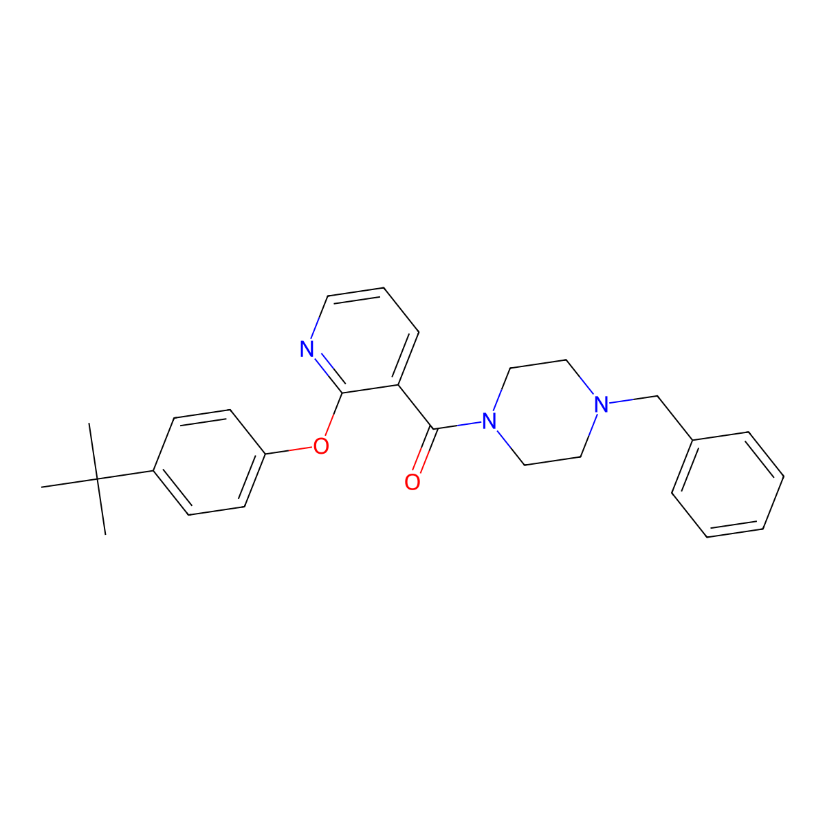 (4-Benzylpiperazin-1-yl)-[2-(4-tert-butylphenoxy)pyridin-3-yl]methanone molecular structure, CAS 497060-75-0