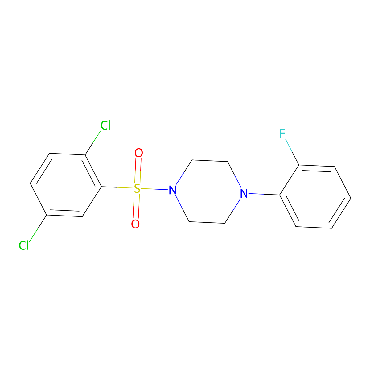 1,4-Dichloro-2-((4-(2-fluorophenyl)piperazinyl)sulfonyl)benzene molecular structure, CAS 497060-77-2