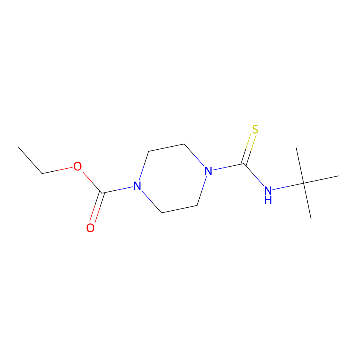 Ethyl 4-(((tert-butyl)amino)thioxomethyl)piperazinecarboxylate molecular structure, CAS 497060-82-9