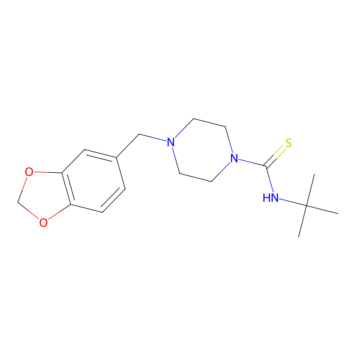 4-(1,3-benzodioxol-5-ylmethyl)-N-tert-butylpiperazine-1-carbothioamide molecular structure, CAS 497060-83-0