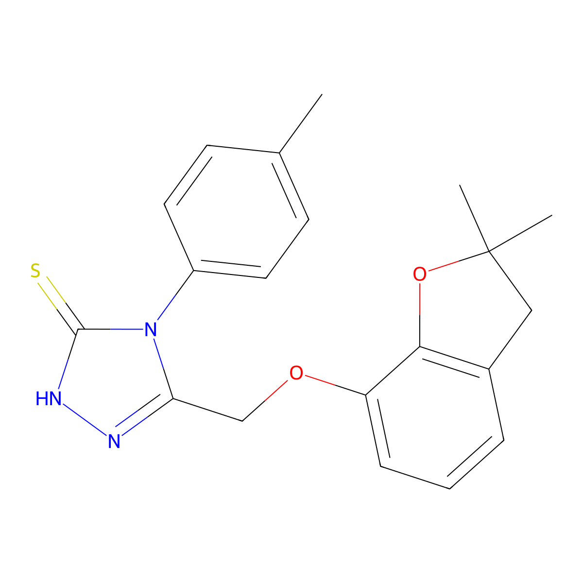 3-((2,2-Dimethyl(3-oxaindan-4-yloxy))methyl)-4-(4-methylphenyl)-1,2,4-triazoline-5-thione molecular structure, CAS 497060-85-2