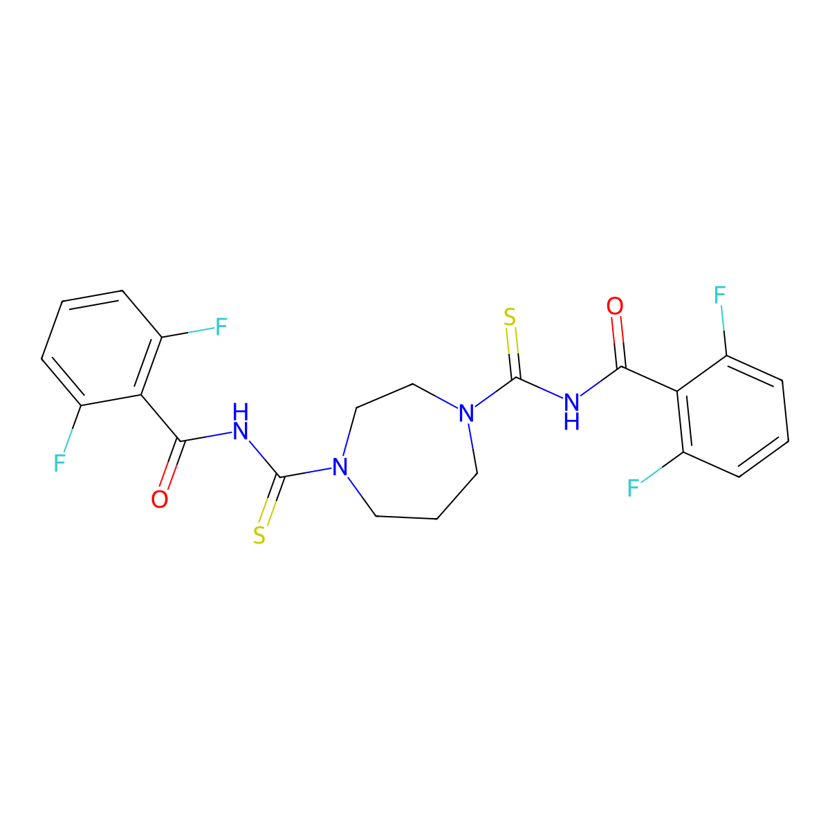 N-[4-[(2,6-difluorobenzoyl)carbamothioyl]-1,4-diazepane-1-carbothioyl]-2,6-difluorobenzamide molecular structure, CAS 497060-88-5