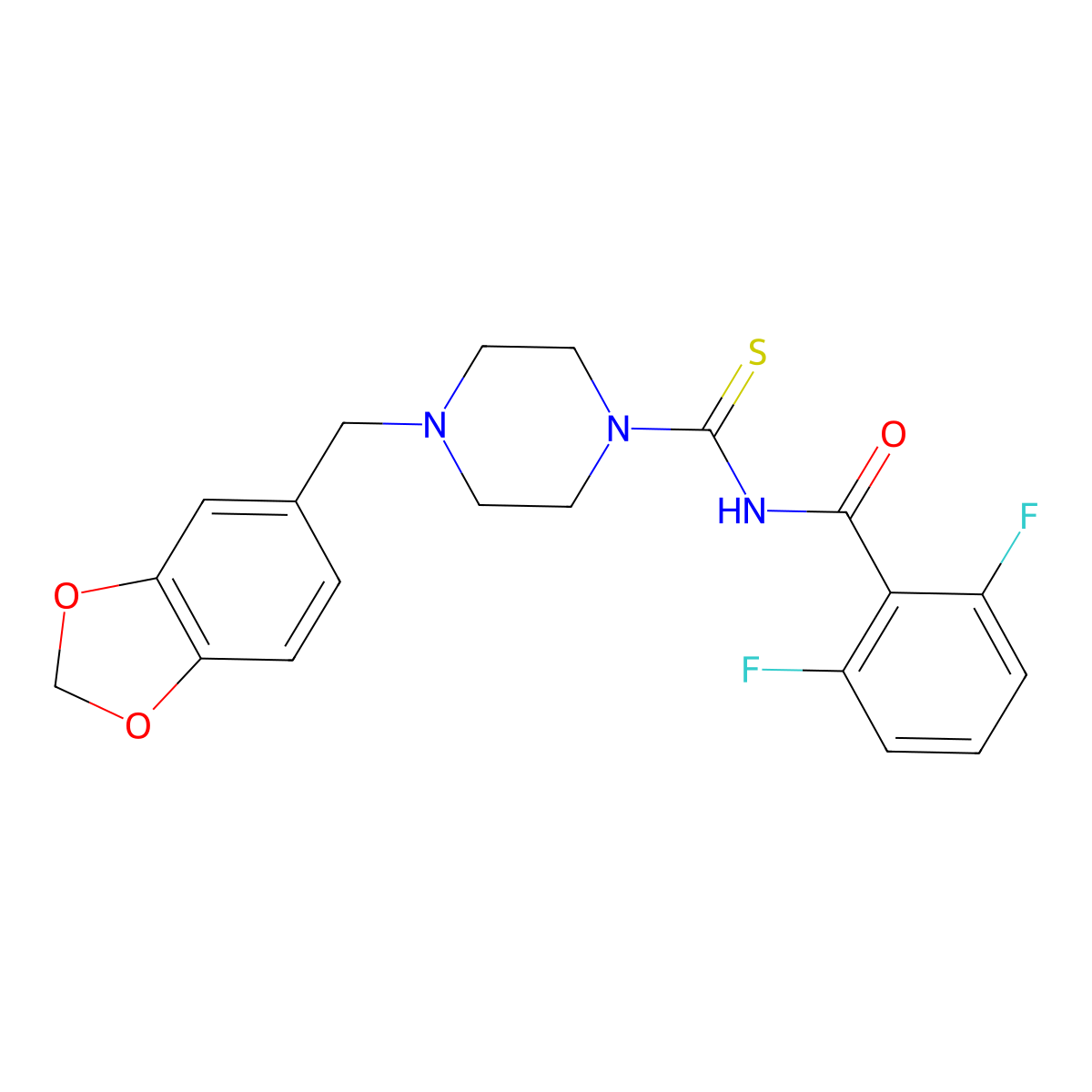 N-[4-(1,3-benzodioxol-5-ylmethyl)piperazine-1-carbothioyl]-2,6-difluorobenzamide molecular structure, CAS 497060-90-9