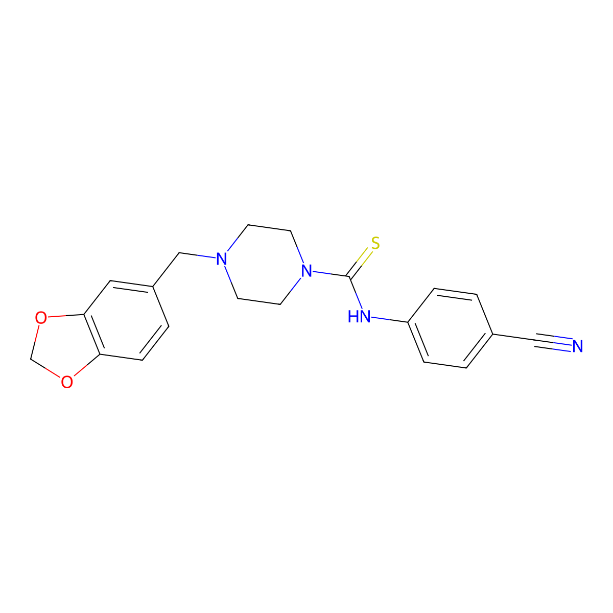 4-(1,3-benzodioxol-5-ylmethyl)-N-(4-cyanophenyl)piperazine-1-carbothioamide molecular structure, CAS 497060-95-4