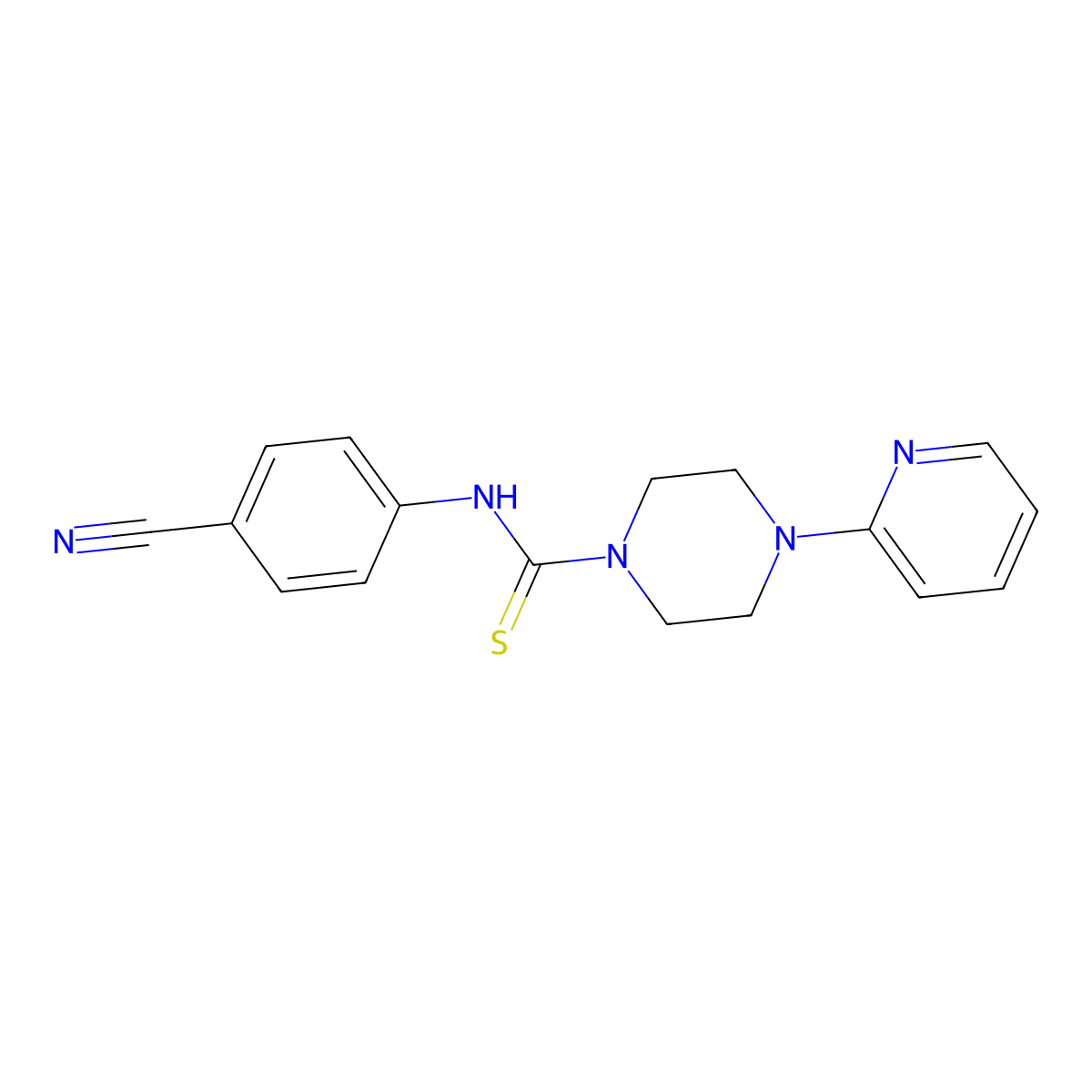 4-(((4-(2-Pyridyl)piperazinyl)thioxomethyl)amino)benzenecarbonitrile molecular structure, CAS 497060-96-5