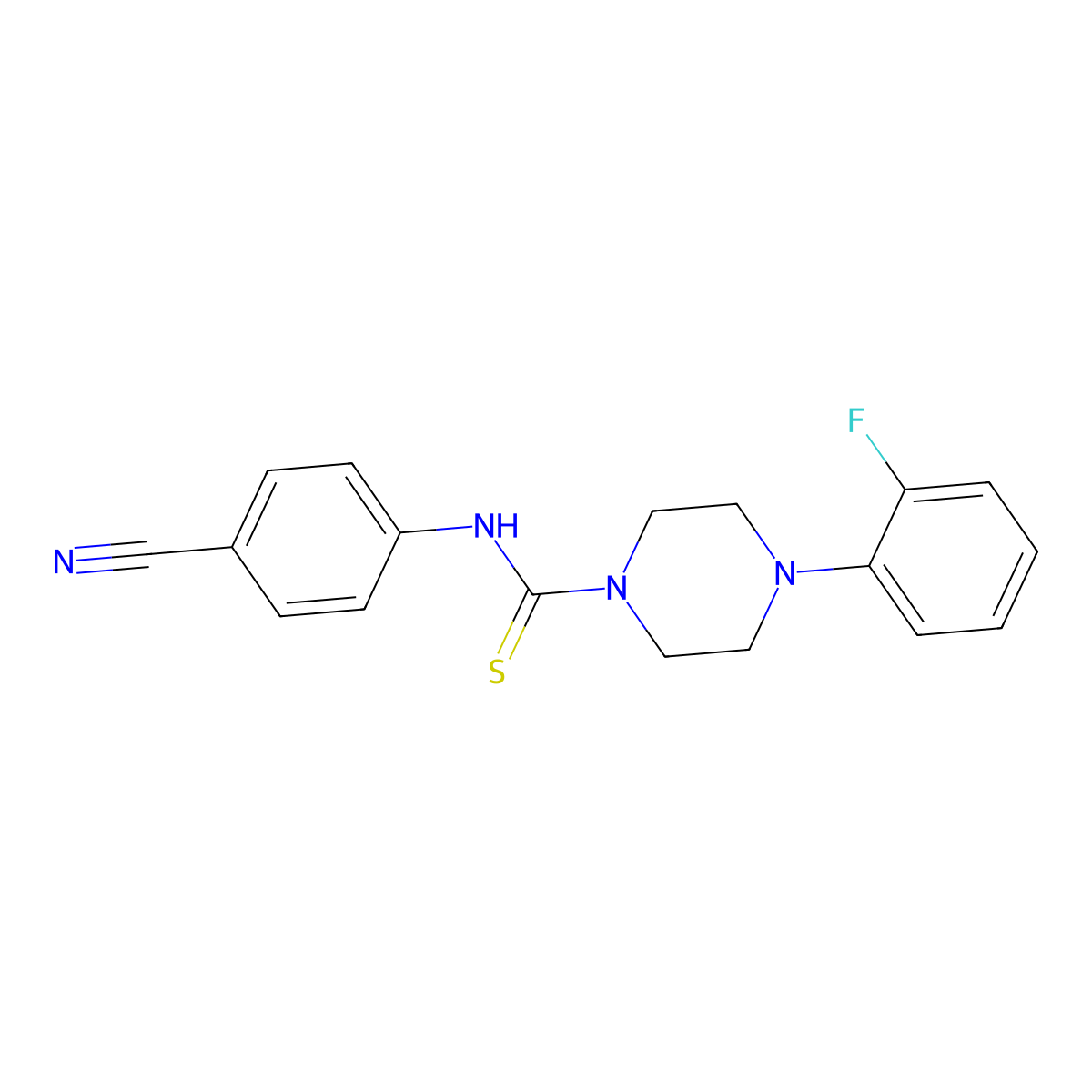 N-(4-cyanophenyl)-4-(2-fluorophenyl)piperazine-1-carbothioamide molecular structure, CAS 497060-97-6