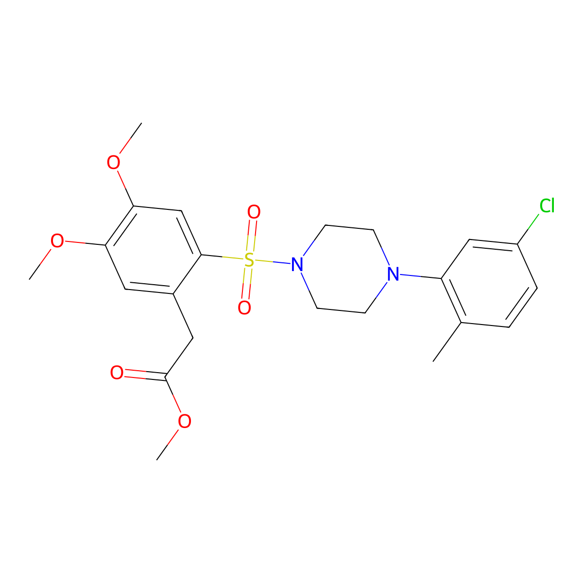 Methyl 2-(2-((4-(5-chloro-2-methylphenyl)piperazinyl)sulfonyl)-4,5-dimethoxyphenyl)acetate molecular structure, CAS 497061-01-5