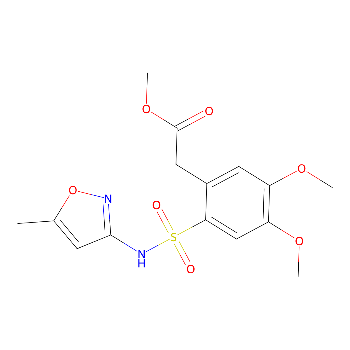 Methyl 2-(4,5-dimethoxy-2-(((5-methylisoxazol-3-YL)amino)sulfonyl)phenyl)acetate molecular structure, CAS 497061-12-8