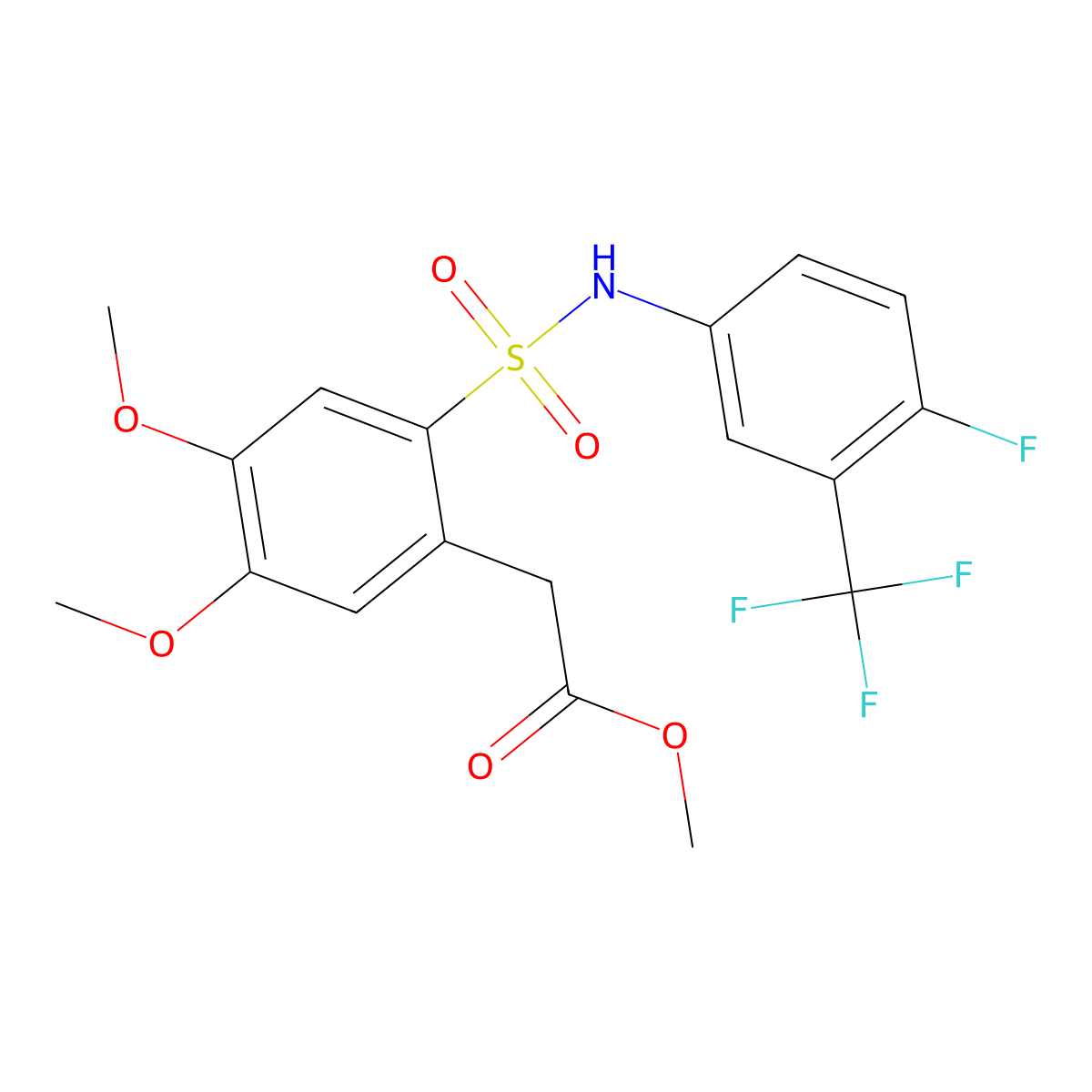 Methyl 2-(2-{[4-fluoro-3-(trifluoromethyl)phenyl]sulfamoyl}-4,5-dimethoxyphenyl)acetate molecular structure, CAS 497061-13-9
