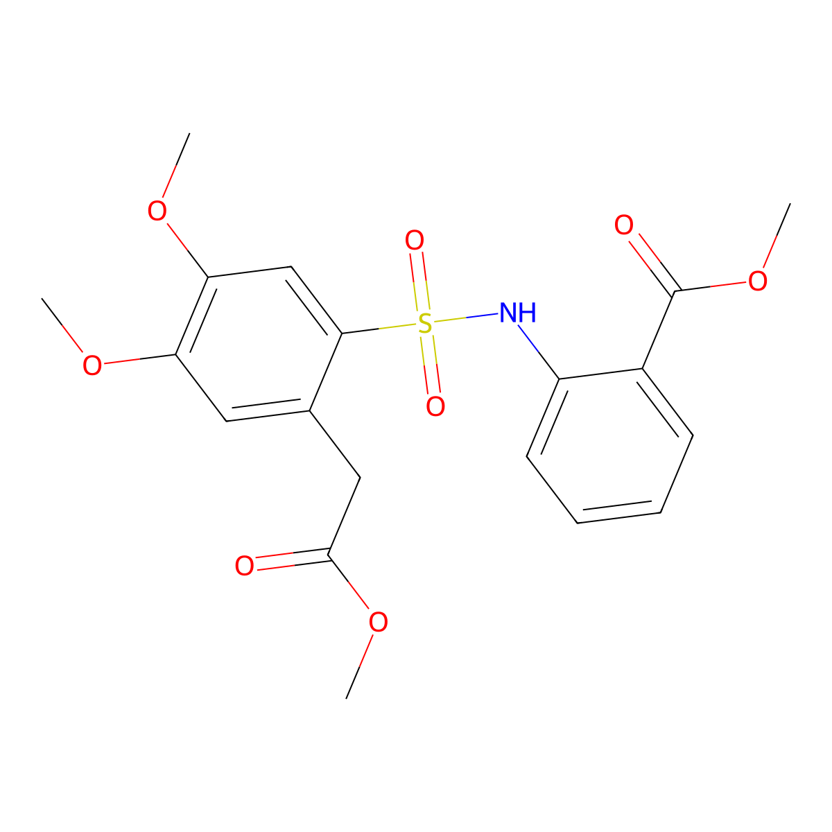 Methyl 2-(4,5-dimethoxy-2-(((2-(methoxycarbonyl)phenyl)amino)sulfonyl)phenyl)acetate molecular structure, CAS 497061-14-0