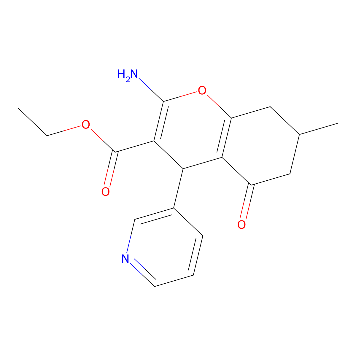 ethyl 2-amino-7-methyl-5-oxo-4-(3-pyridinyl)-5,6,7,8-tetrahydro-4H-chromene-3-carboxylate molecular structure, CAS 497061-28-6