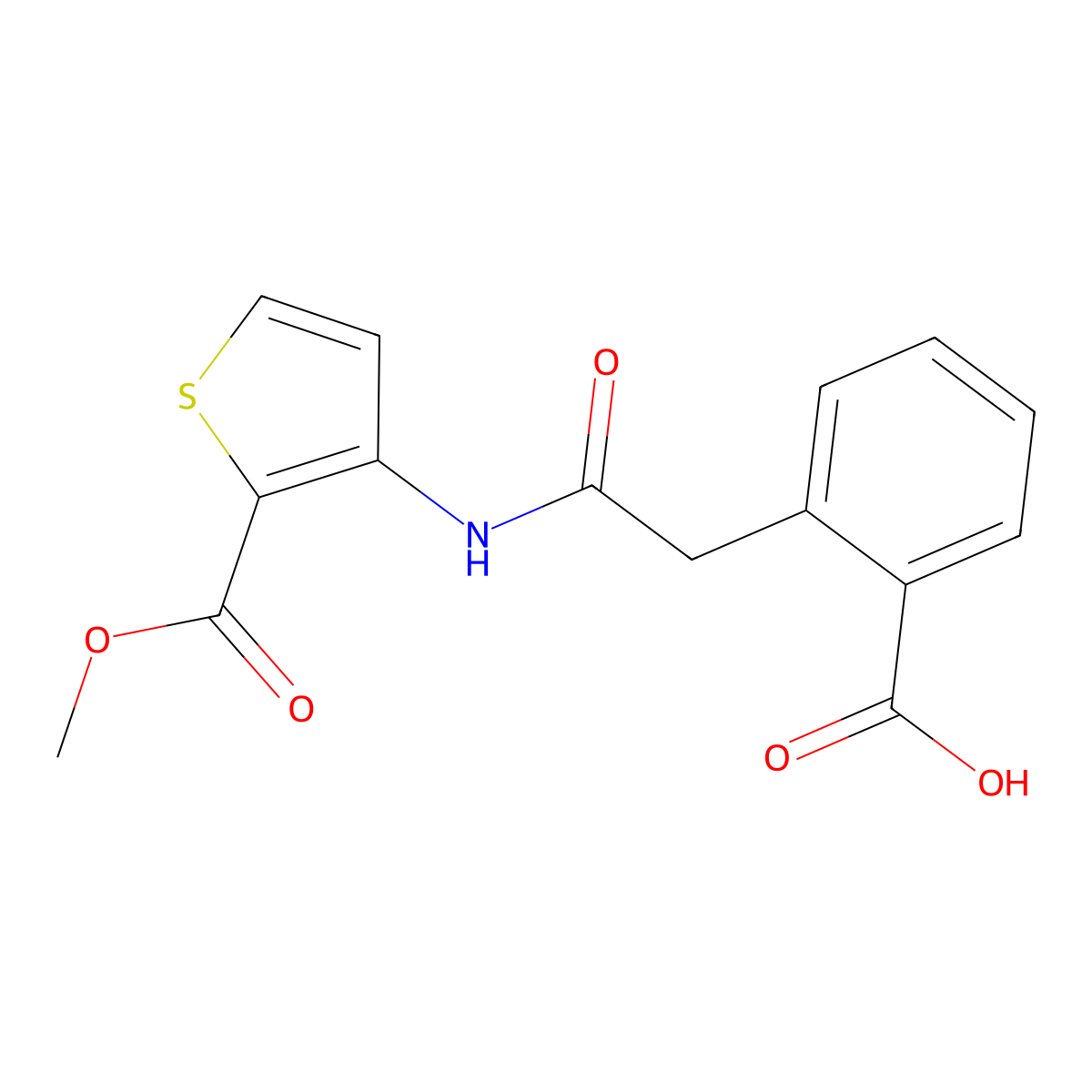 2-({[2-(Methoxycarbonyl)thiophen-3-yl]carbamoyl}methyl)benzoic acid molecular structure, CAS 497061-29-7