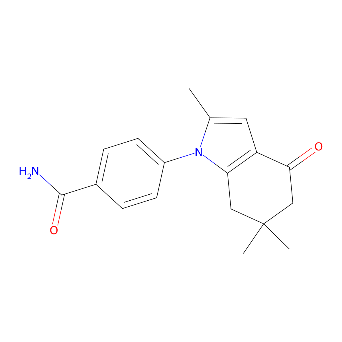4-(2,6,6-trimethyl-4-oxo-4,5,6,7-tetrahydro-1H-indol-1-yl)benzamide molecular structure, CAS 497061-30-0
