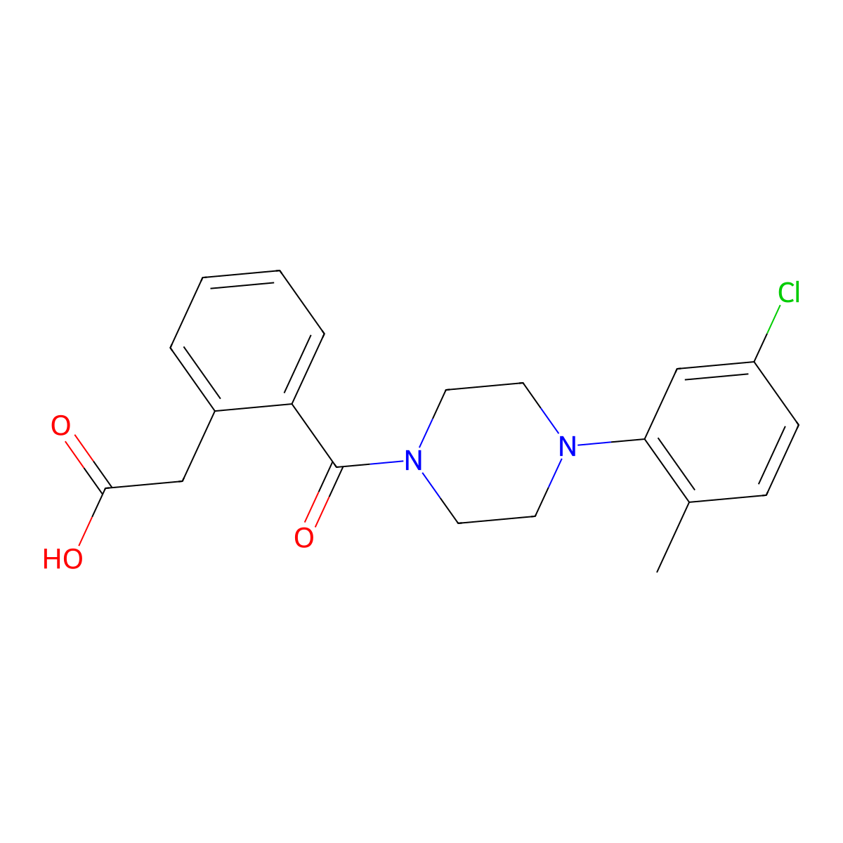 2-(2-((4-(5-Chloro-2-methylphenyl)piperazinyl)carbonyl)phenyl)acetic acid molecular structure, CAS 497061-31-1