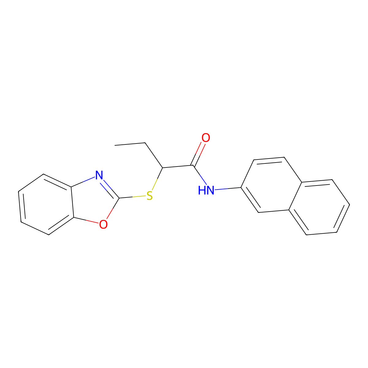 2-(1,3-benzoxazol-2-ylsulfanyl)-N-(2-naphthyl)butanamide molecular structure, CAS 497062-33-6