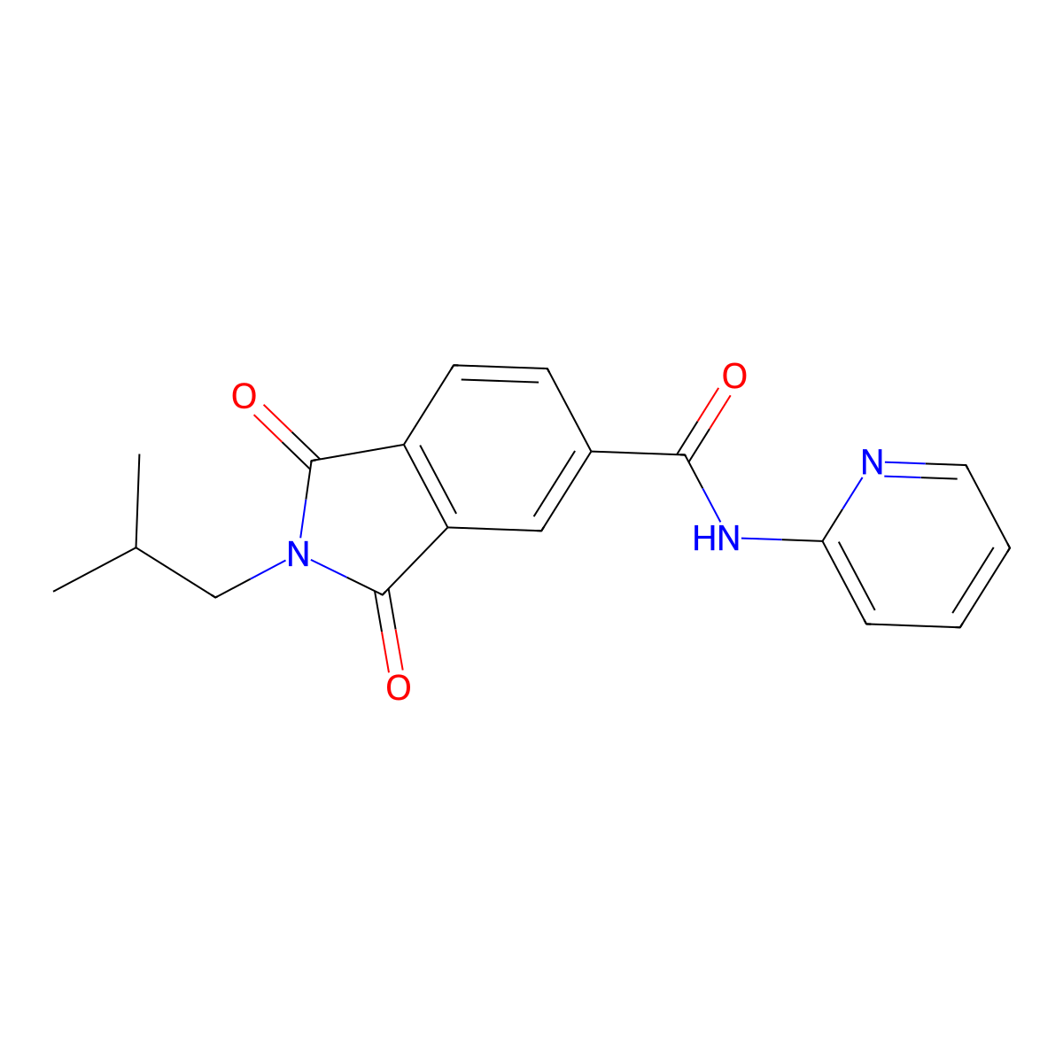 2-(2-methylpropyl)-1,3-dioxo-N-pyridin-2-ylisoindole-5-carboxamide molecular structure, CAS 497062-80-3