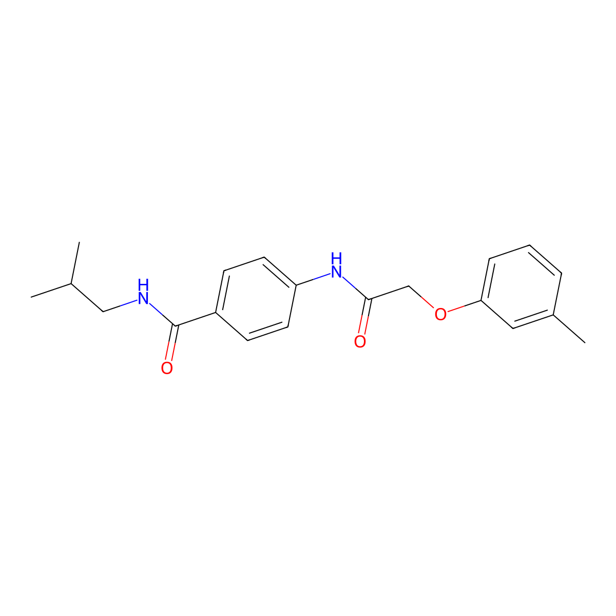 N-isobutyl-4-{[(3-methylphenoxy)acetyl]amino}benzamide molecular structure, CAS 497062-98-3