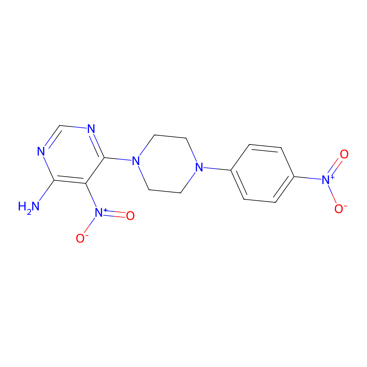 5-Nitro-6-[4-(4-nitrophenyl)piperazin-1-yl]pyrimidin-4-amine molecular structure, CAS 497063-42-0