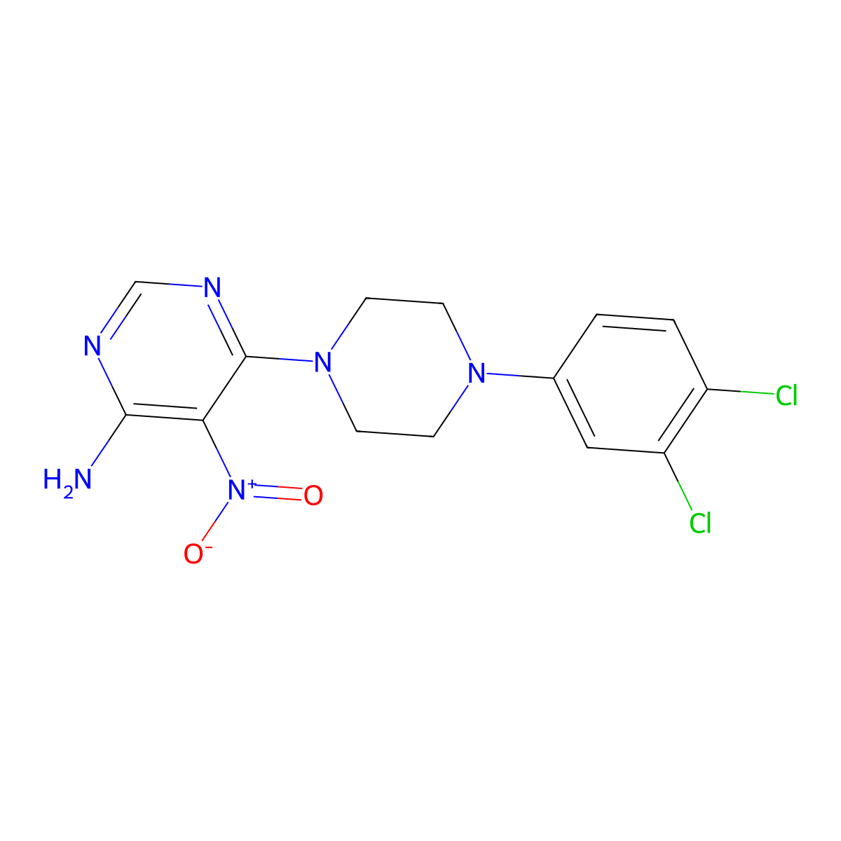 6-[4-(3,4-Dichlorophenyl)piperazin-1-yl]-5-nitropyrimidin-4-amine molecular structure, CAS 497063-43-1
