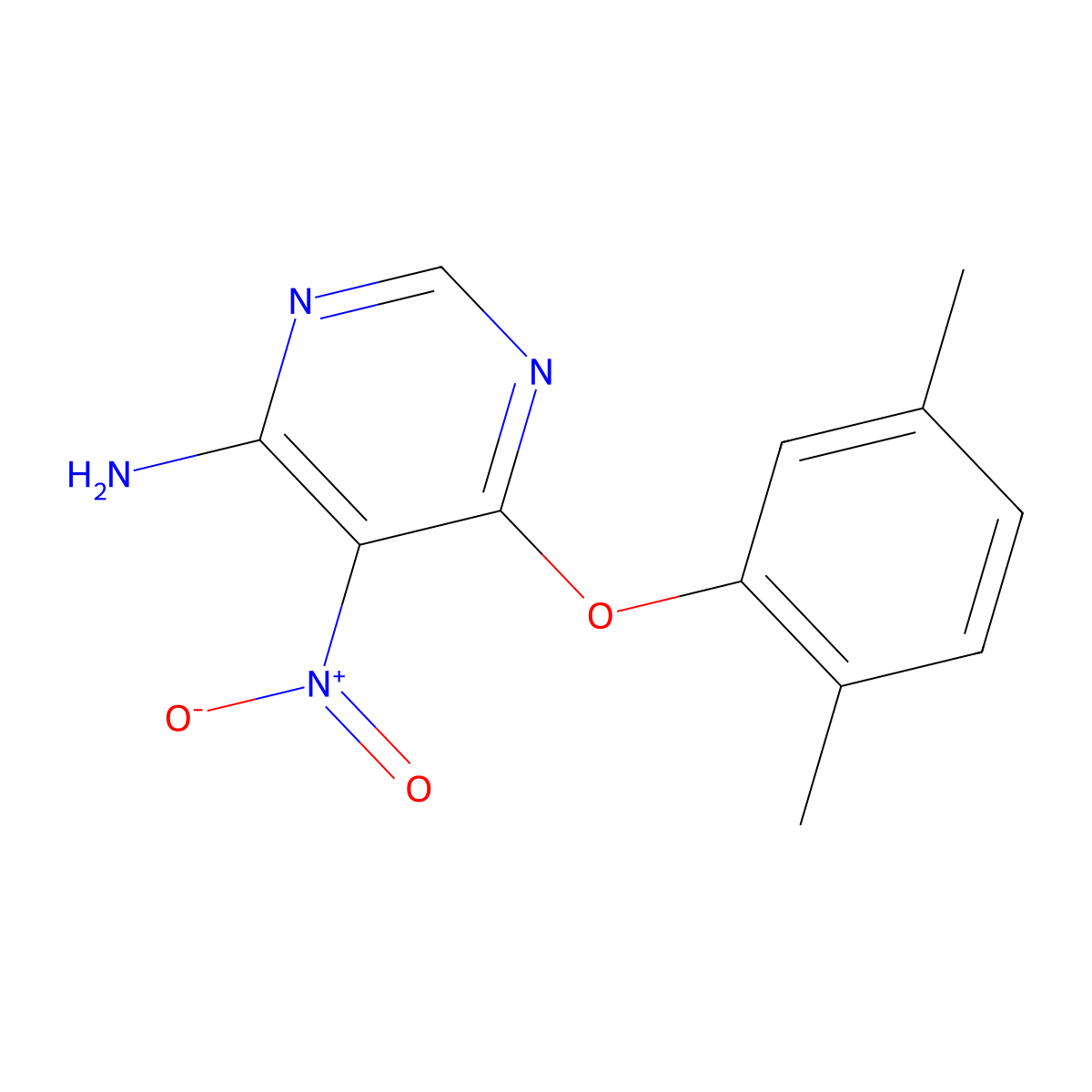 6-(2,5-Dimethylphenoxy)-5-nitropyrimidin-4-amine molecular structure, CAS 497063-50-0