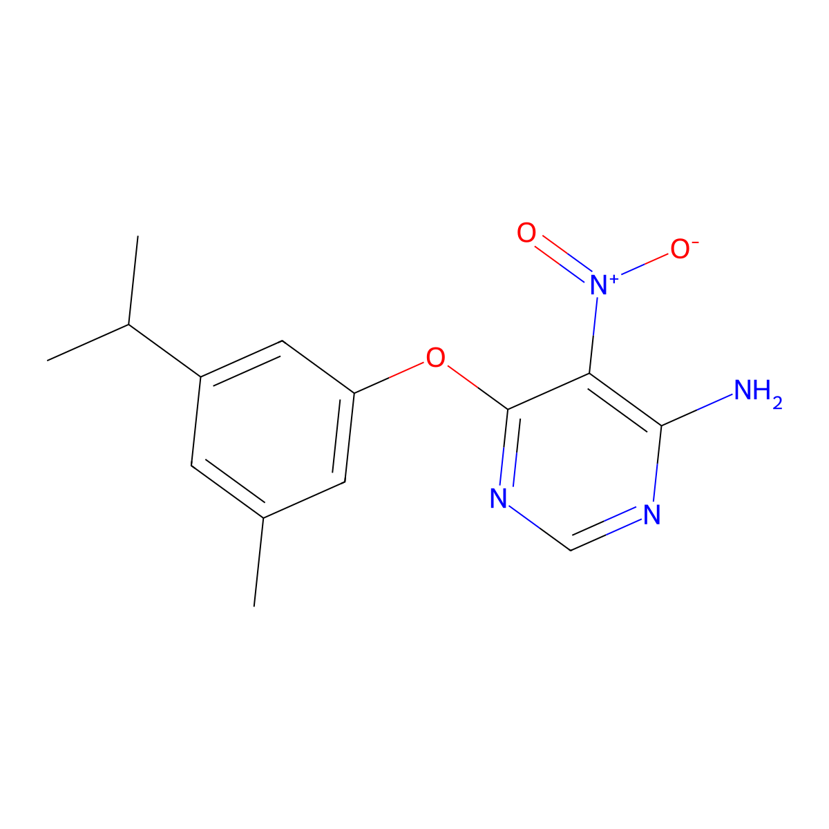 6-(3-Isopropyl-5-methylphenoxy)-5-nitropyrimidin-4-amine molecular structure, CAS 497063-52-2