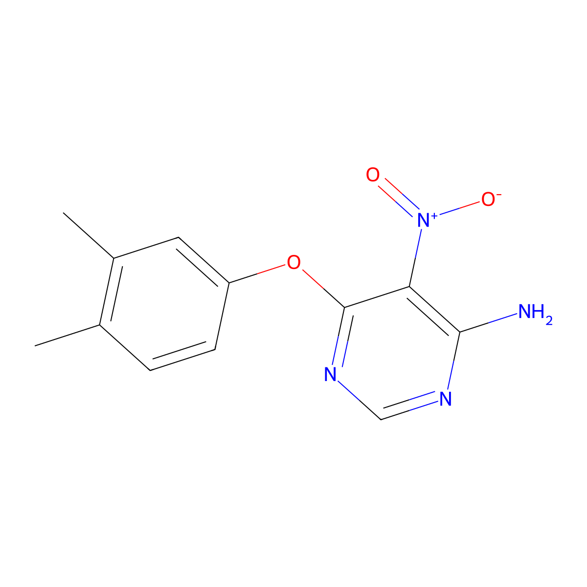 6-(3,4-Dimethylphenoxy)-5-nitropyrimidin-4-amine molecular structure, CAS 497063-53-3